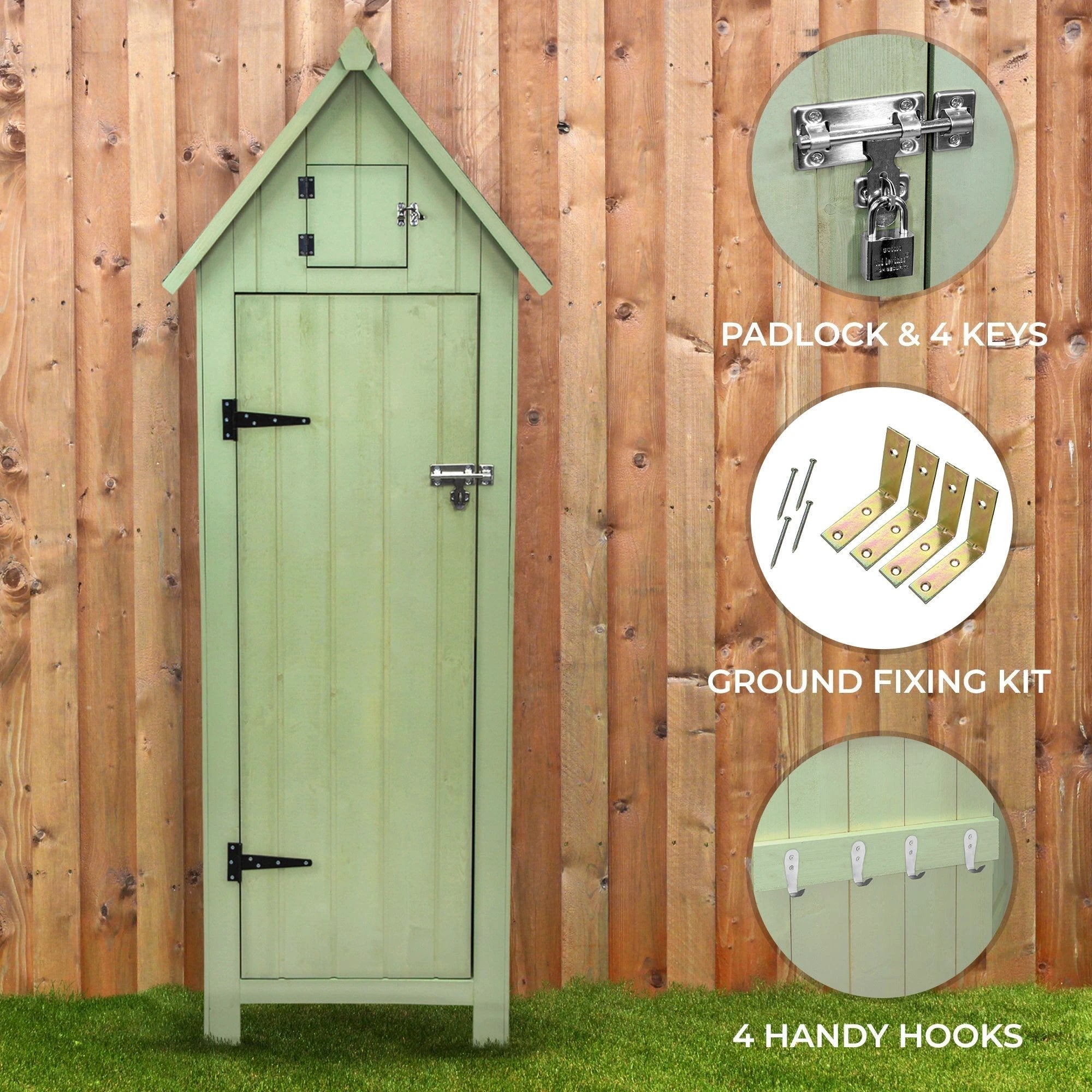 EcoWood Garden Shed Compact 6x4 Ft Interior Shelves Locking Door for Gardeners Outdoor Use by Monster Shop