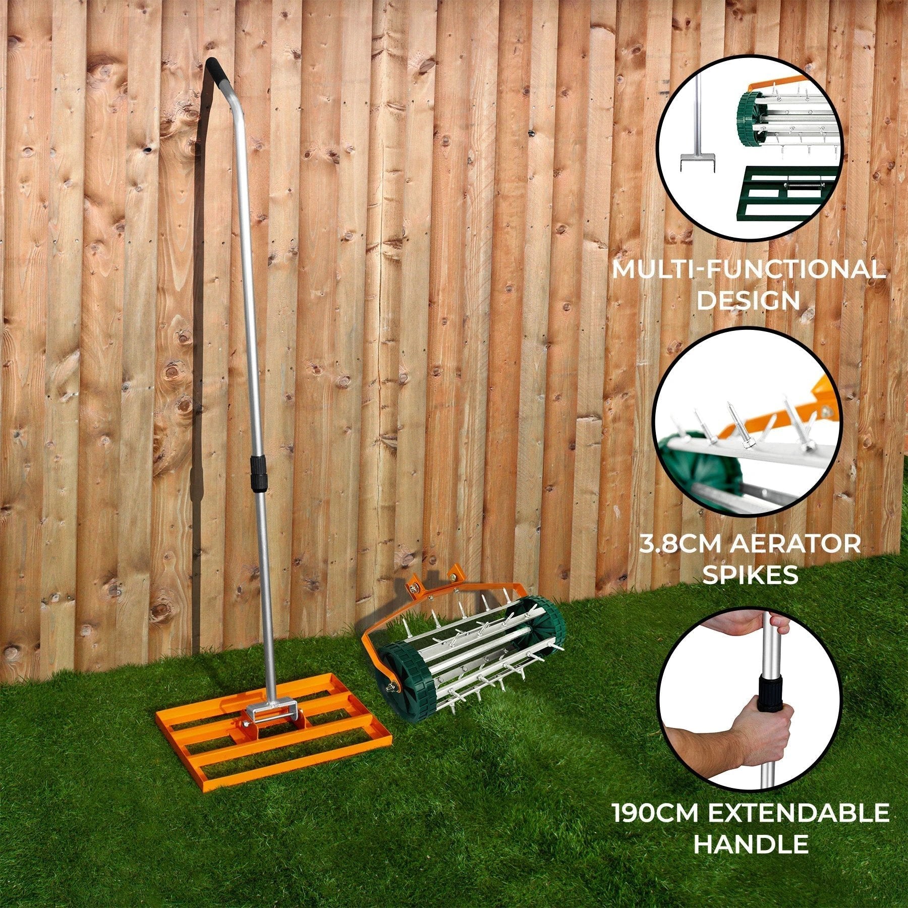 Monster Shop 50cm Lawn Leveller & Aerator – Orange -