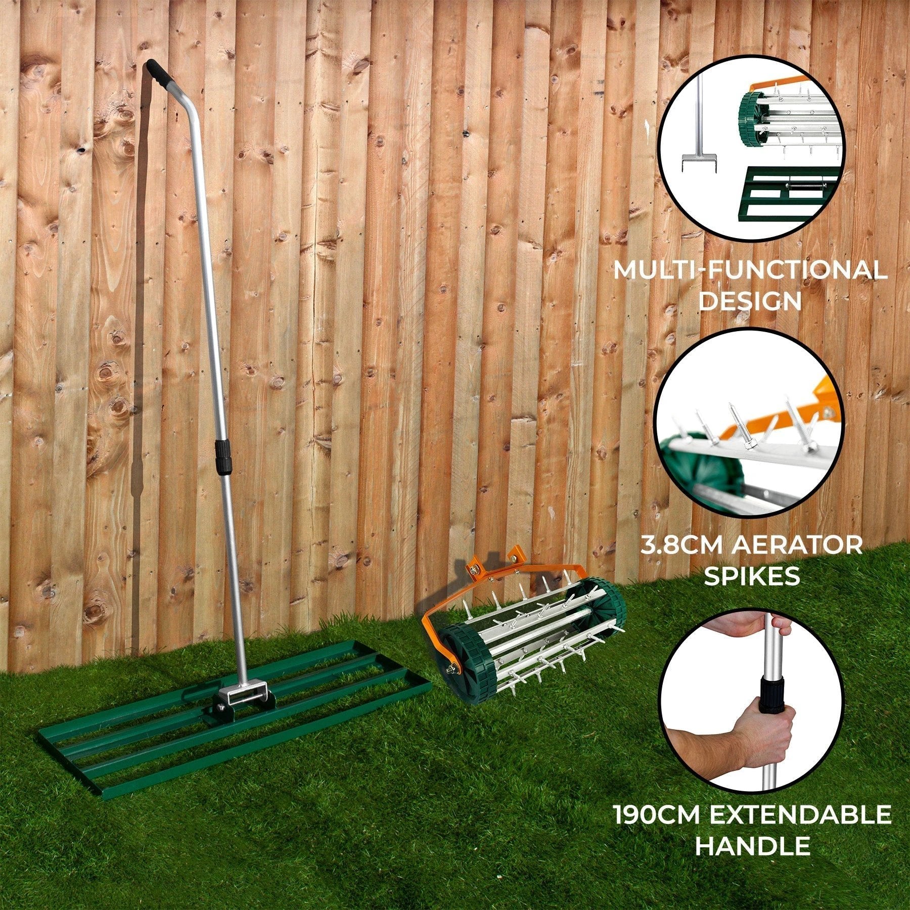 100cm Lawn Leveller & Aerator – Green by Monster Shop