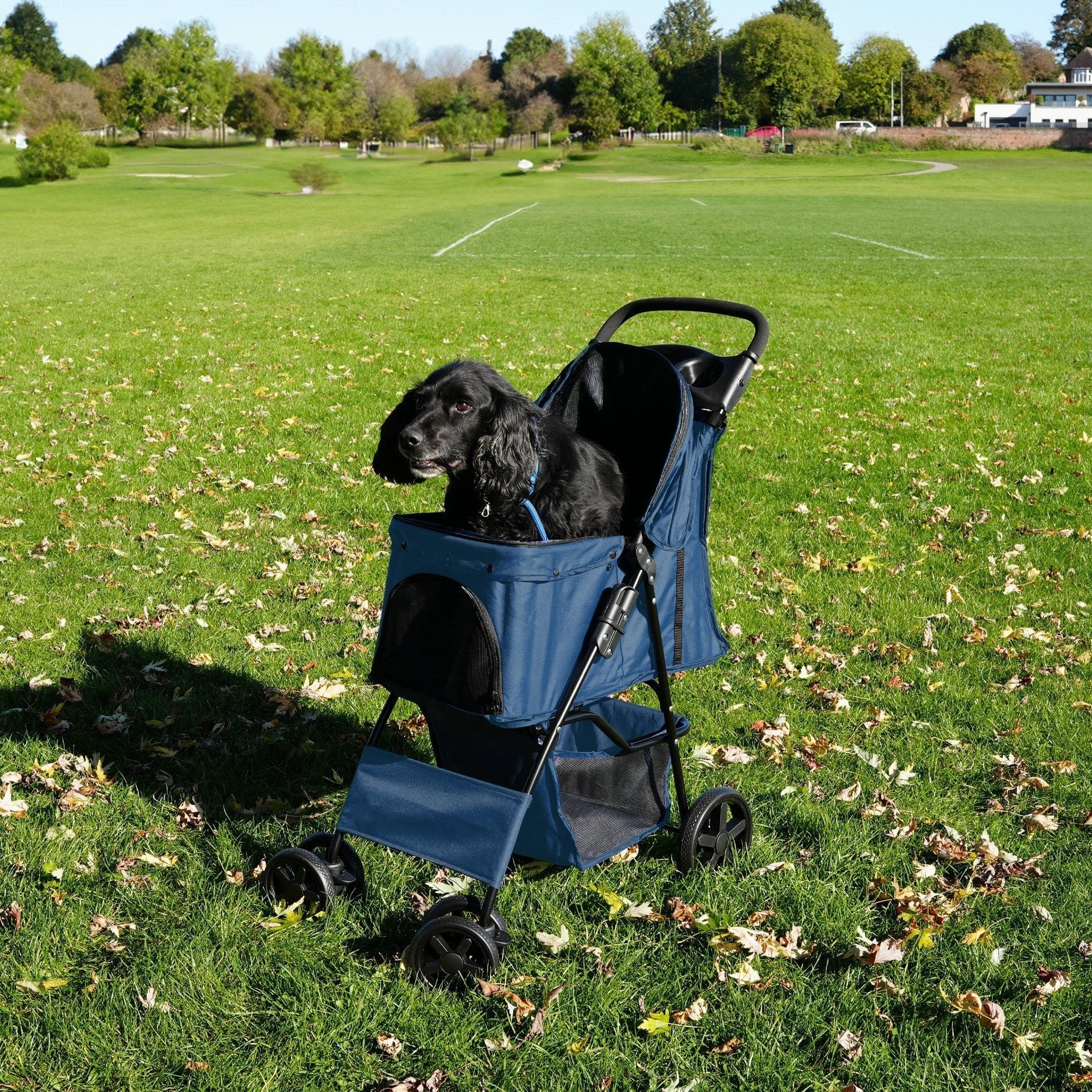 Monster Shop Pet Stroller with Rain Cover – Navy Blue -