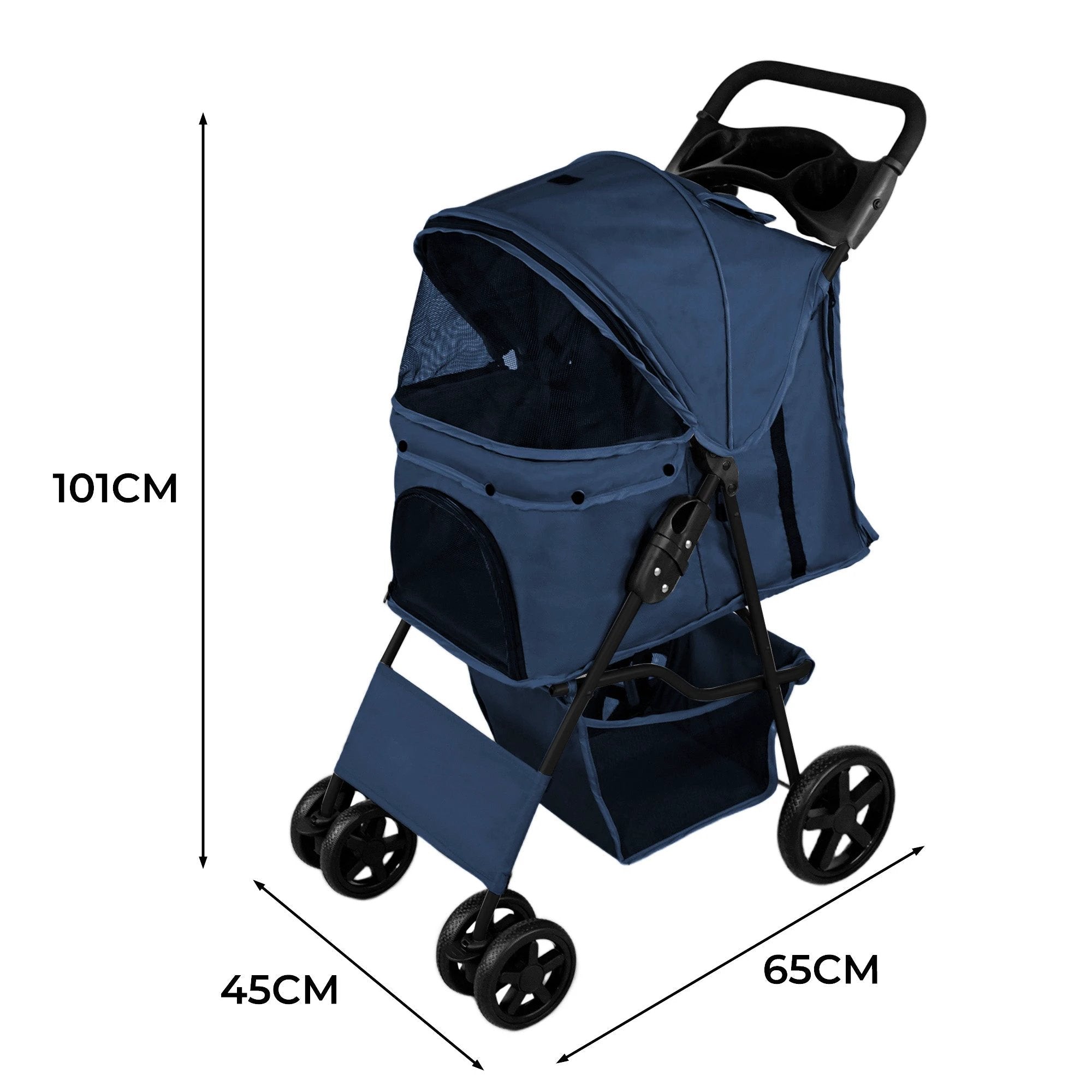 Monster Shop Pet Stroller with Rain Cover – Navy Blue -