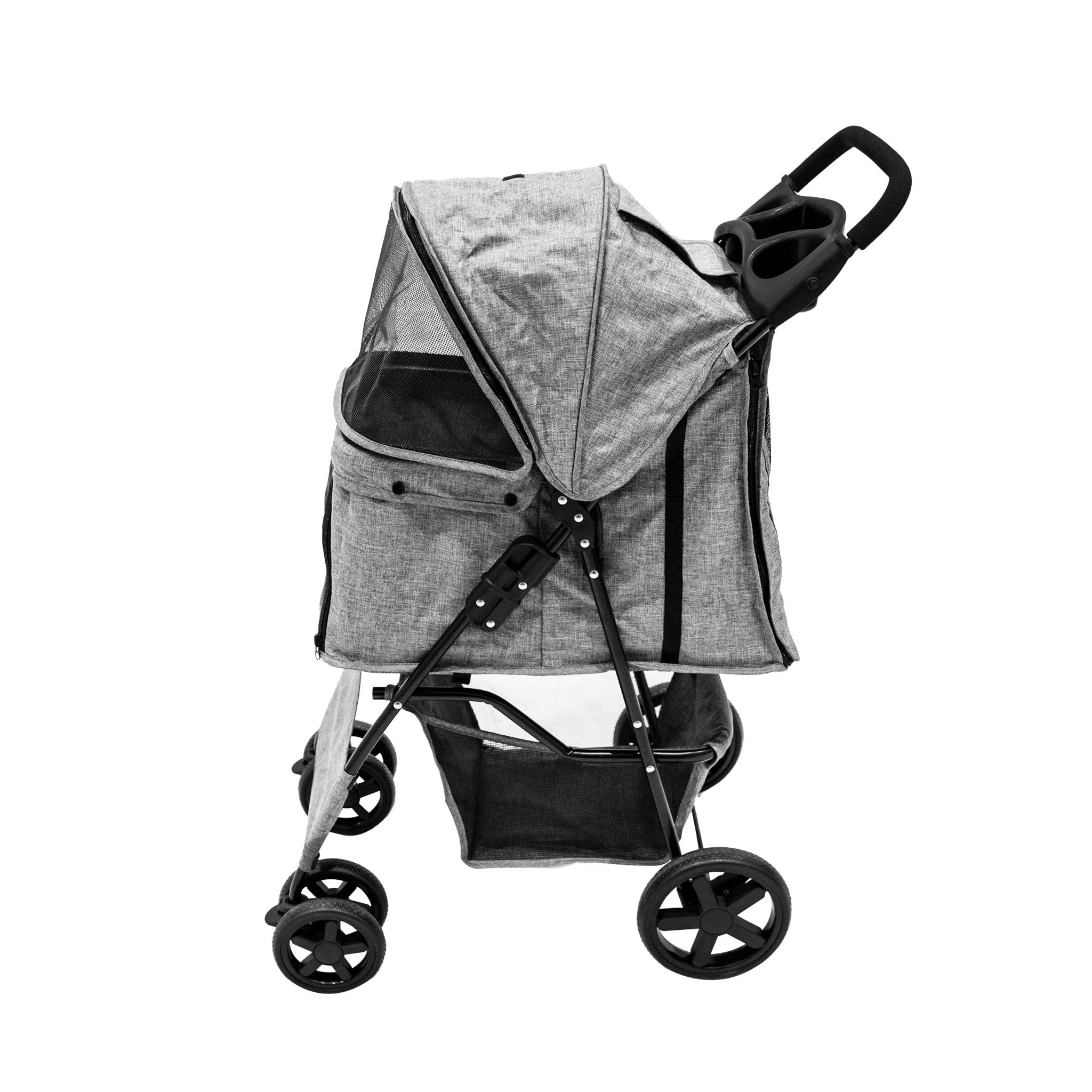 Pet Stroller with Rain Cover - Woven Grey by Monster Shop