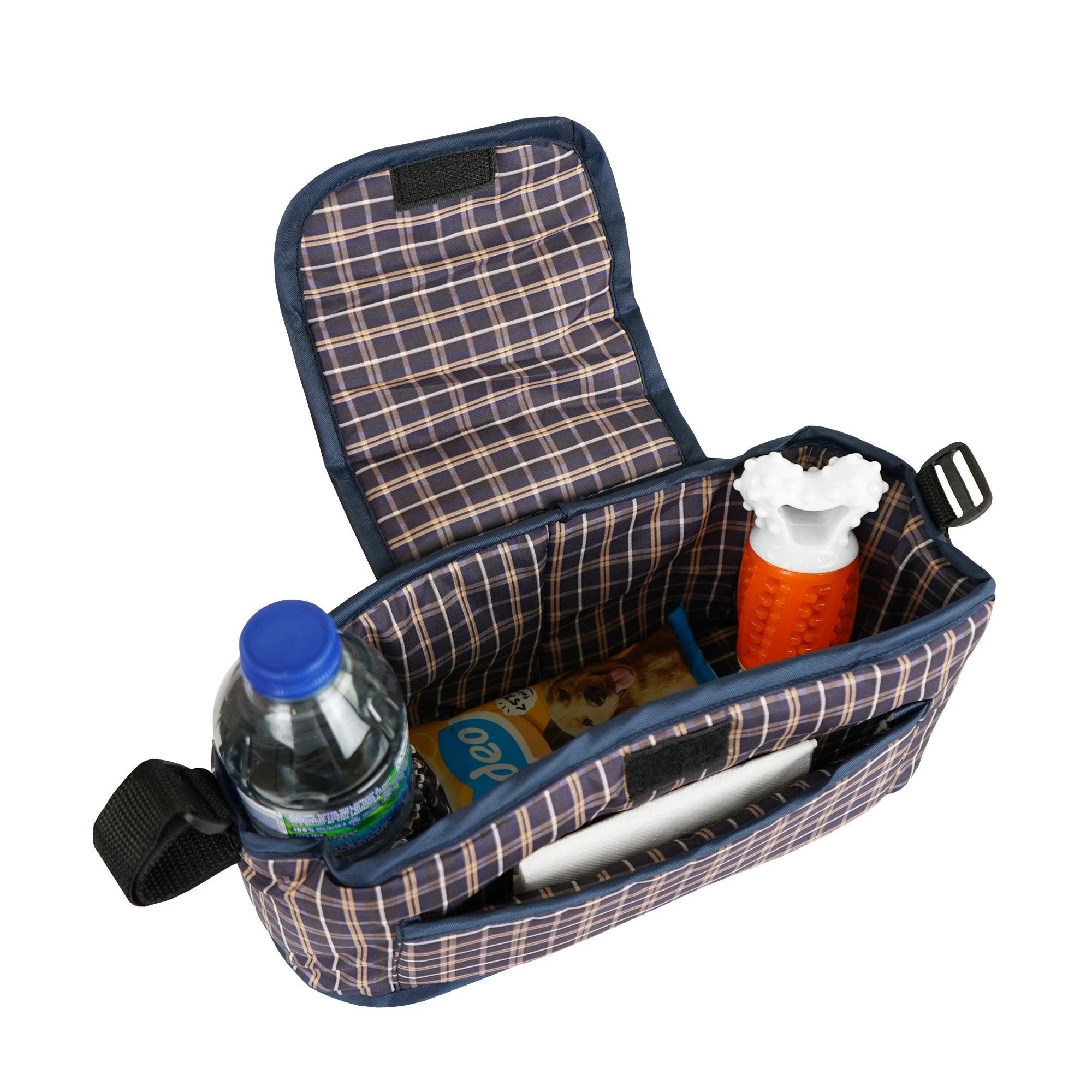 Monster Shop Pet Stroller Caddy Bag - Blue Tartan -