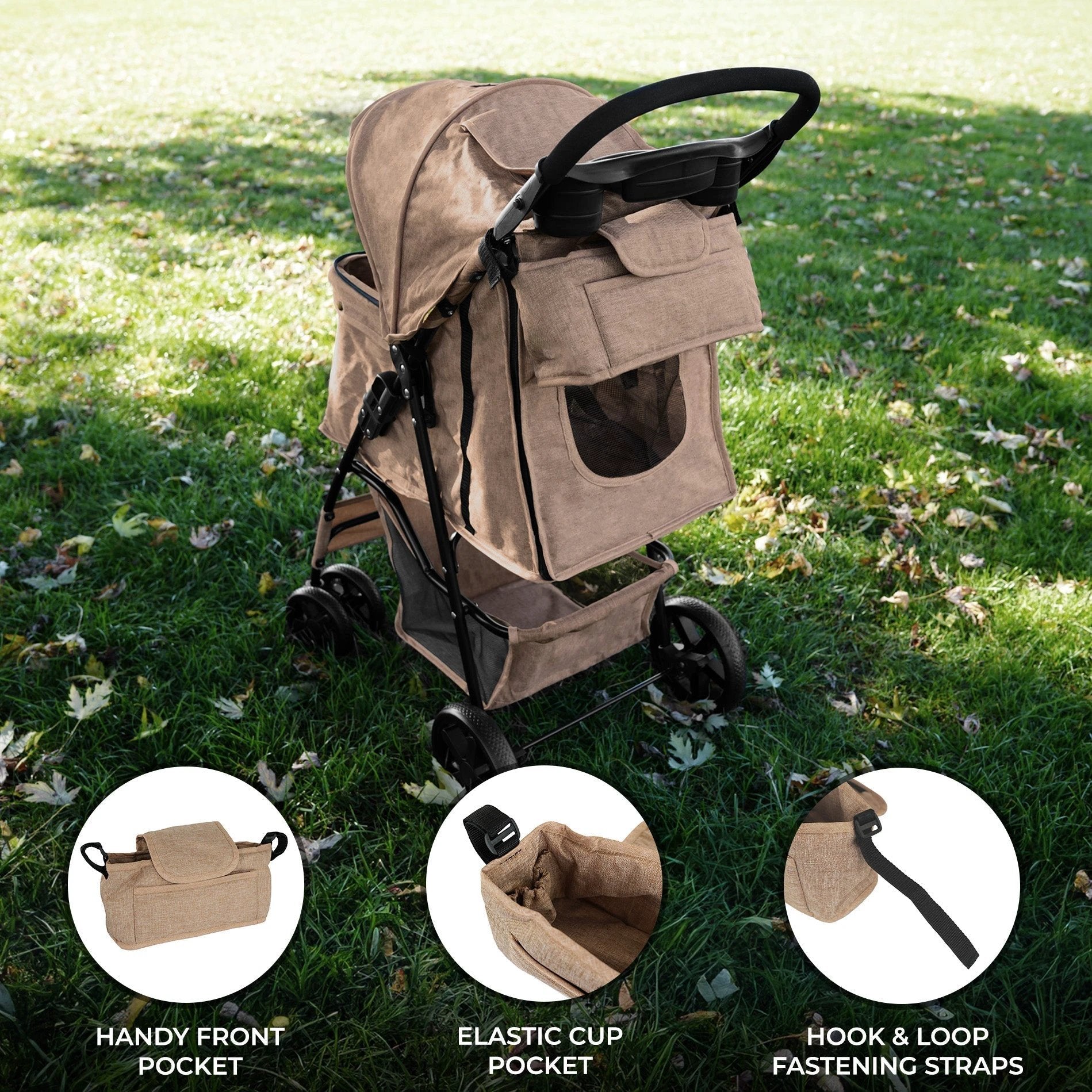Monster Shop Pet Stroller Caddy Bag - Woven Beige -