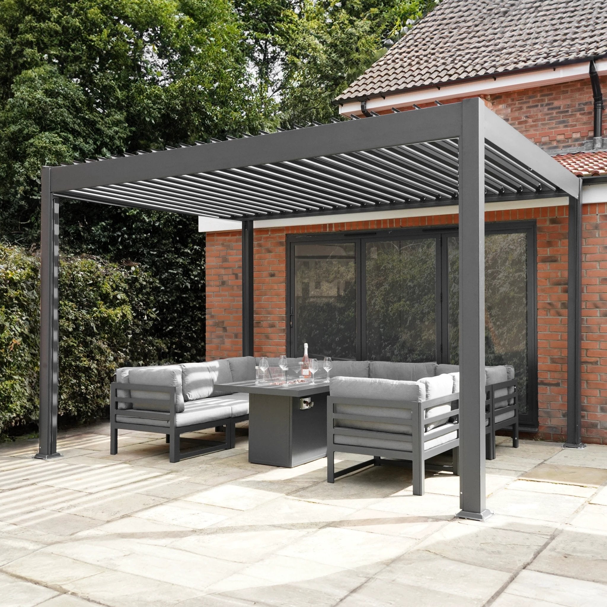 Anthracite Aluminium Pergola 3m x 3m With LED Lighting For Outdoor Patio And Garden by Monster Shop