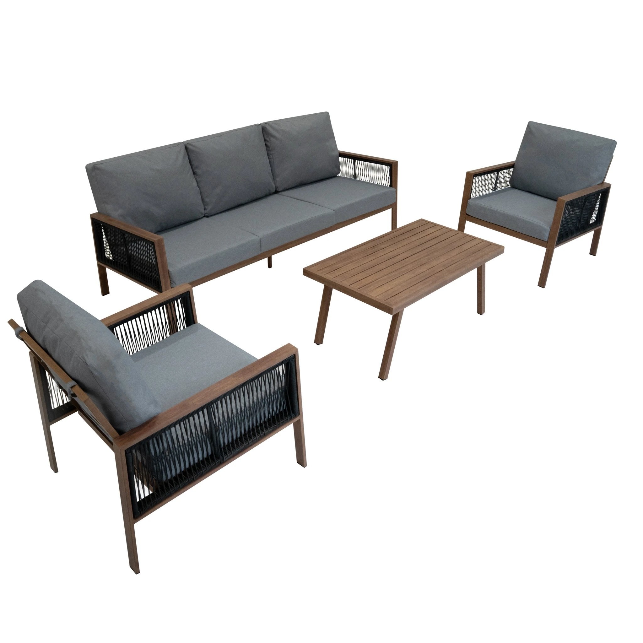 Aluminium 4 Piece Sofa Set - Wood Effect by Monster Shop