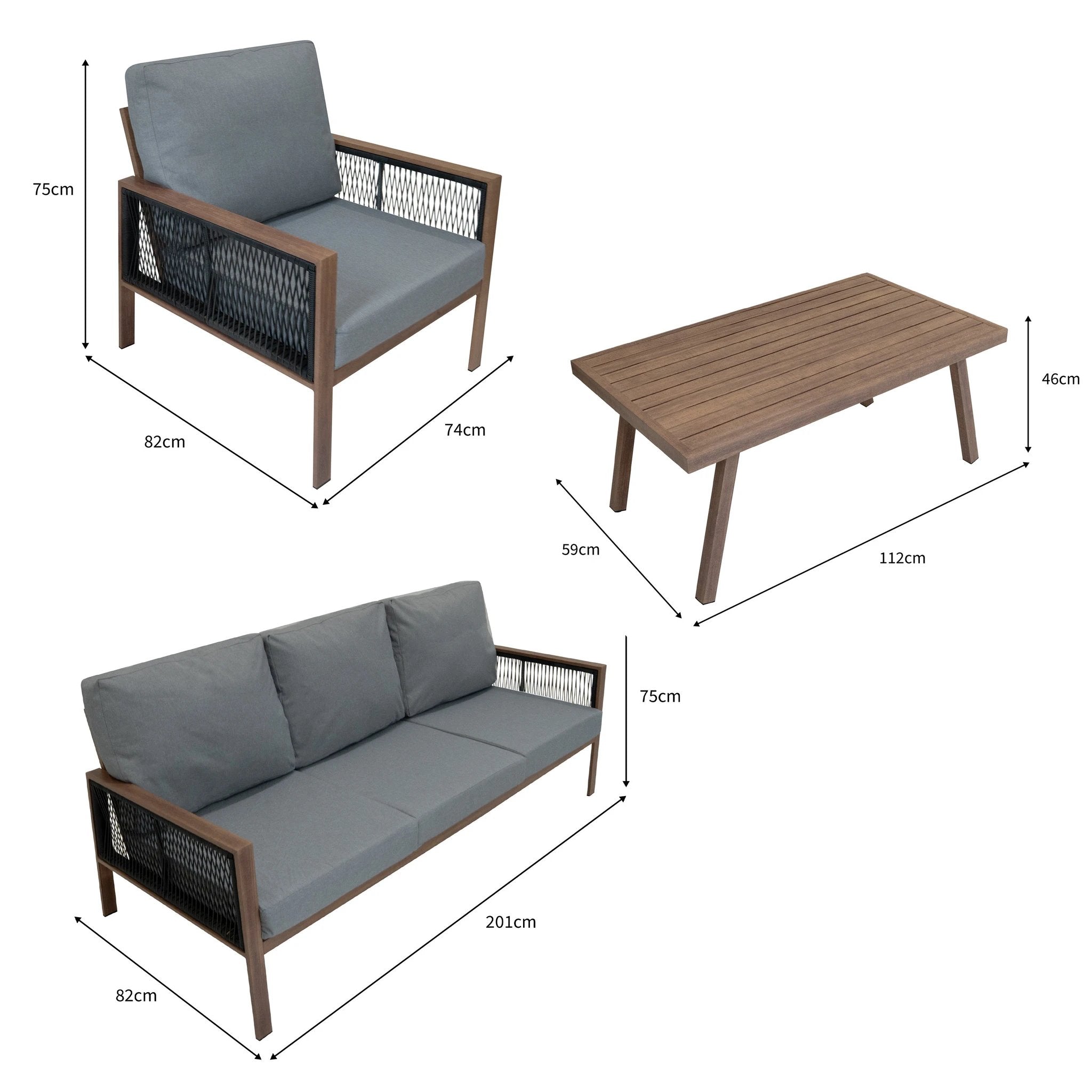 Aluminium 4 Piece Sofa Set - Wood Effect by Monster Shop