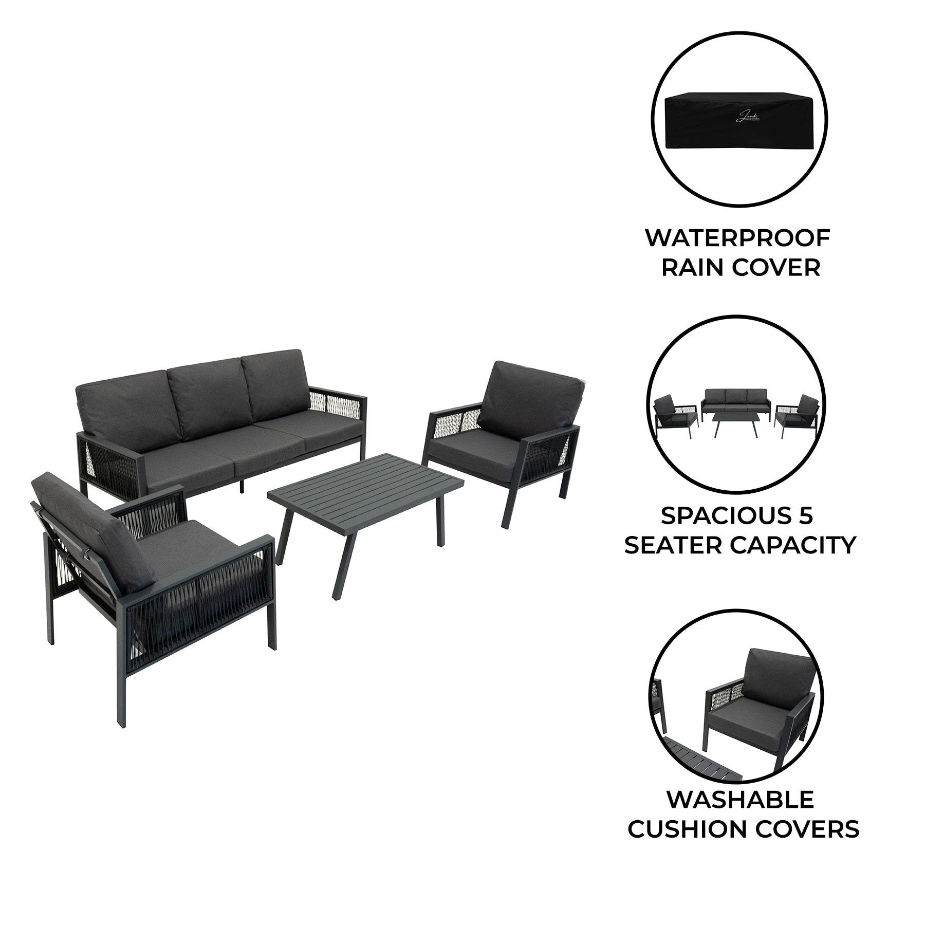 Aluminium 4 Piece Sofa Set - Anthracite Grey by Monster Shop