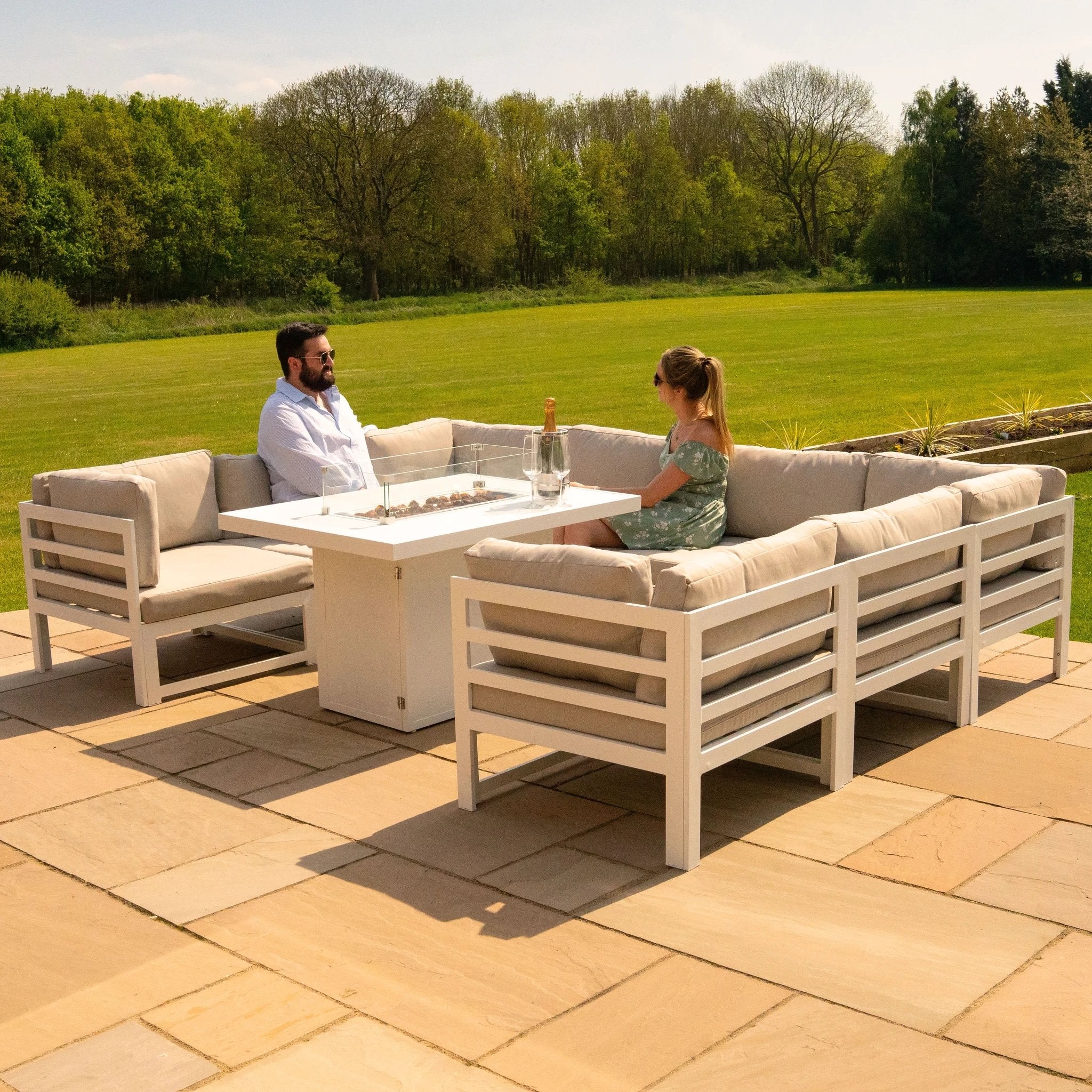 Modular Garden Furniture Set With Fire Pit - White by Monster Shop