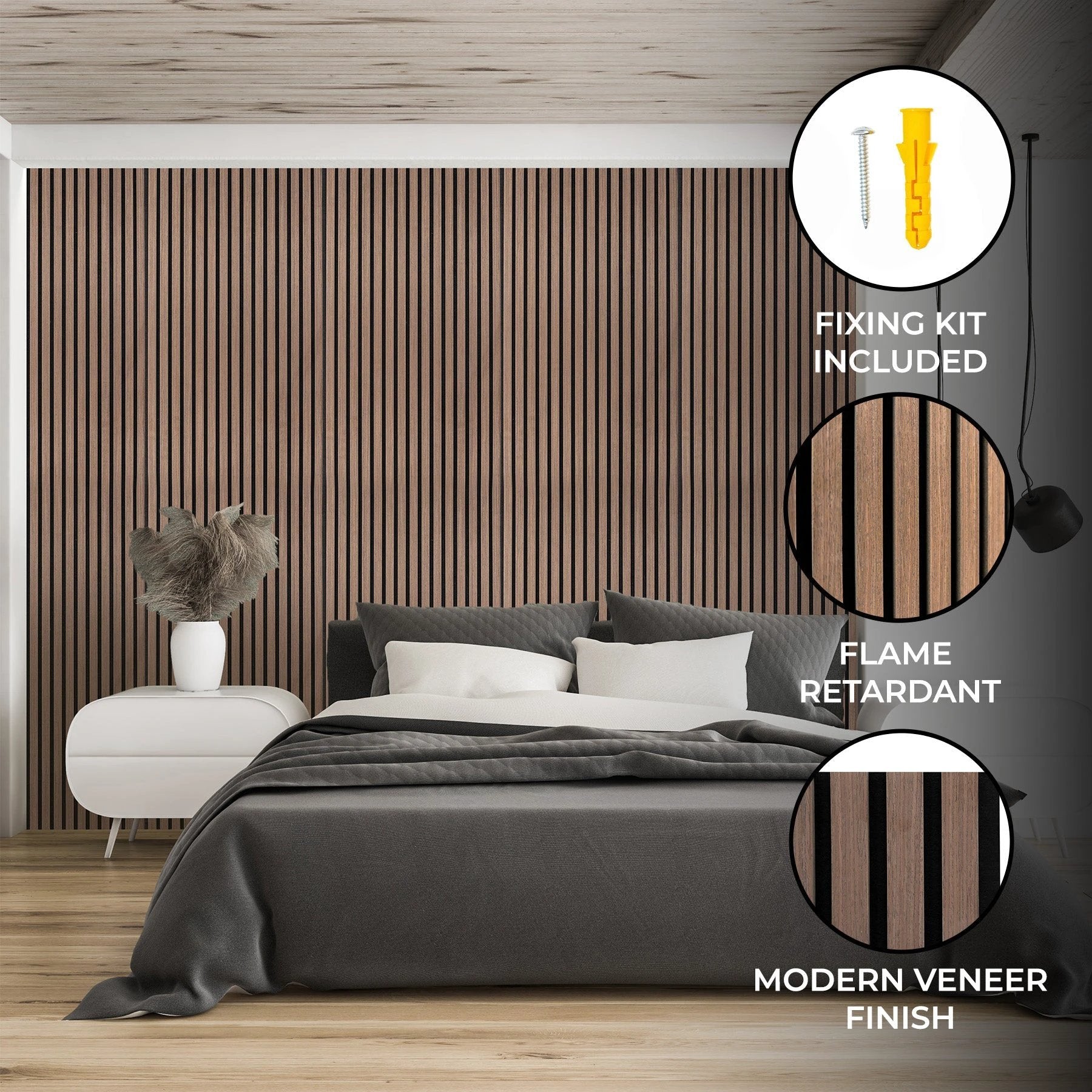 Acoustic Slat Wall Panels x 2 - Dark Walnut by Monster Shop