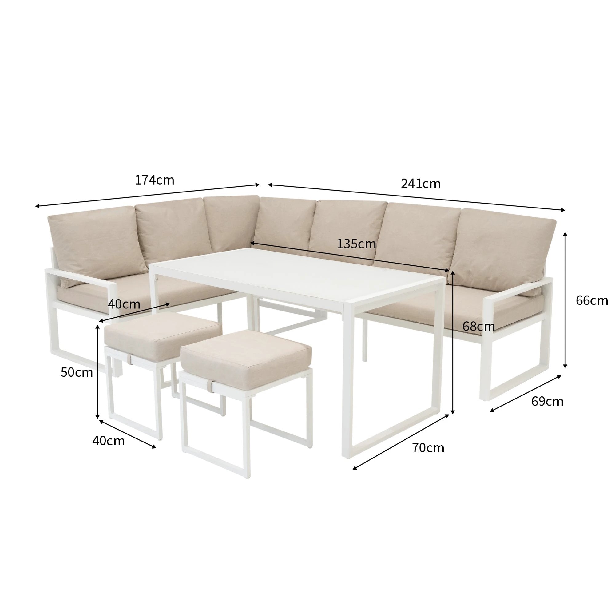 Monster Shop Aluminium Corner Sofa Set - White -