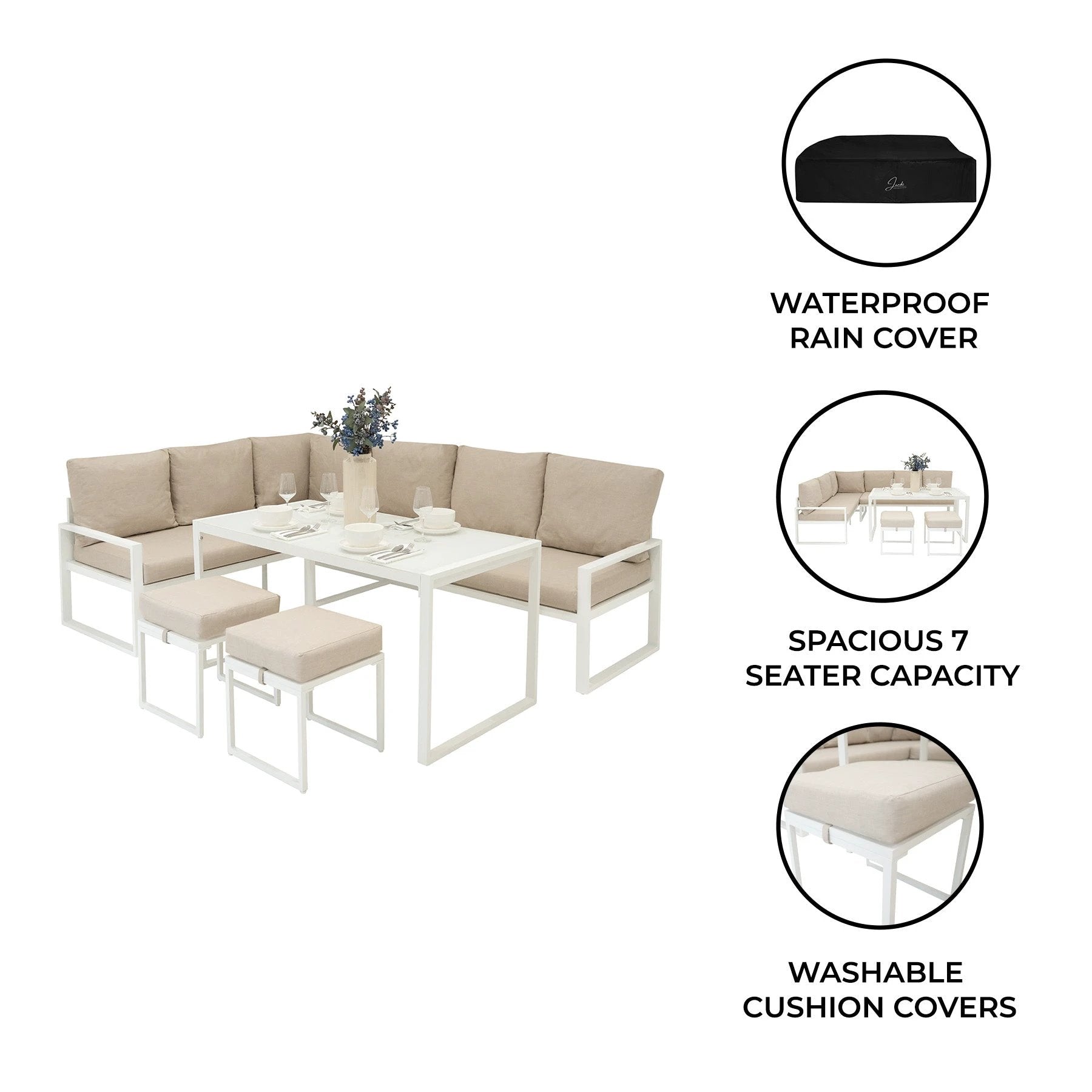 Monster Shop Aluminium Corner Sofa Set - White -