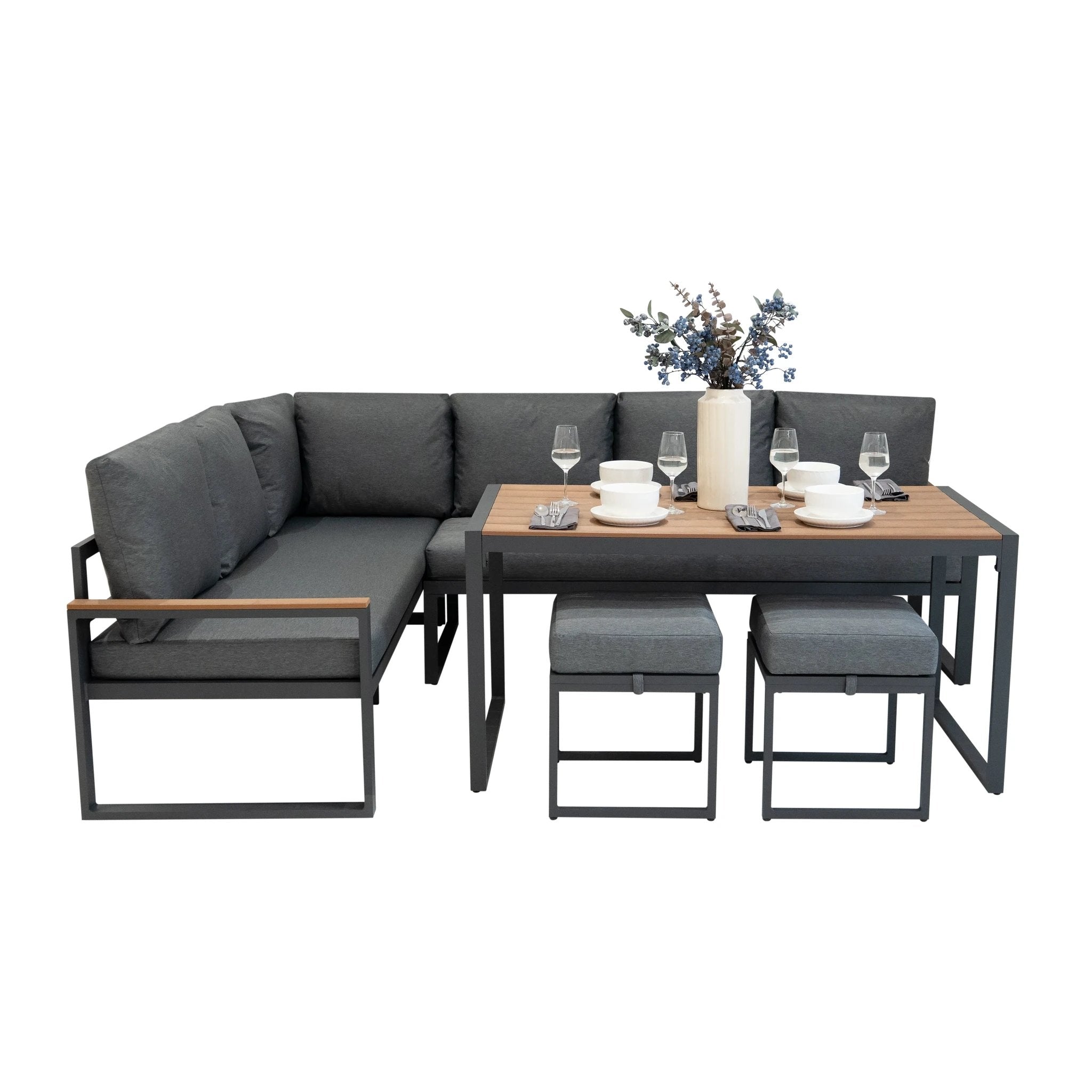 Aluminium Corner Sofa Set - Wood Effect by Monster Shop