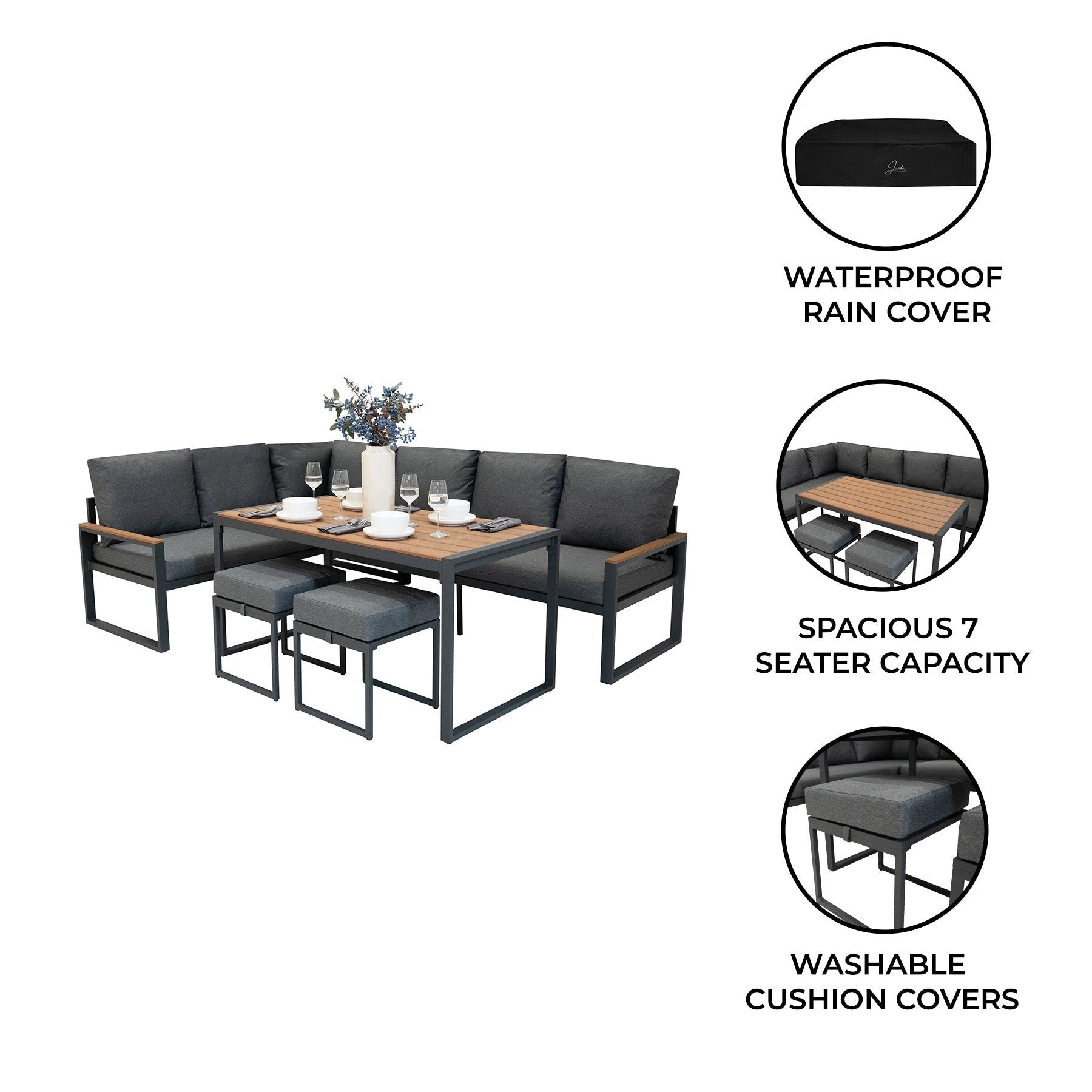Aluminium Corner Sofa Set - Wood Effect by Monster Shop