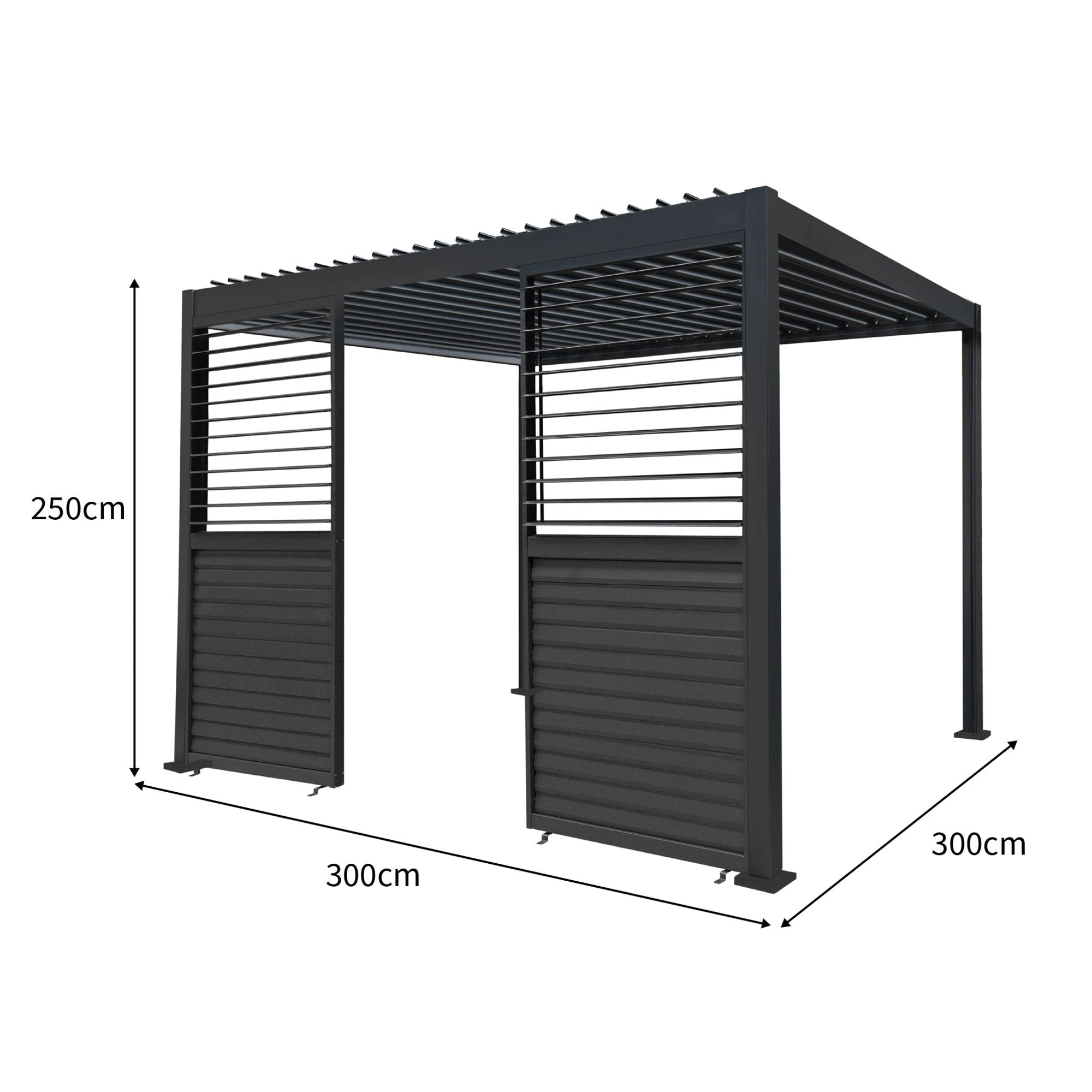 Monster Shop Premium Anthracite Aluminium Pergola 3m x 3m With LED Lights And Dual Shutter Panels - Uncategorized Gazebos