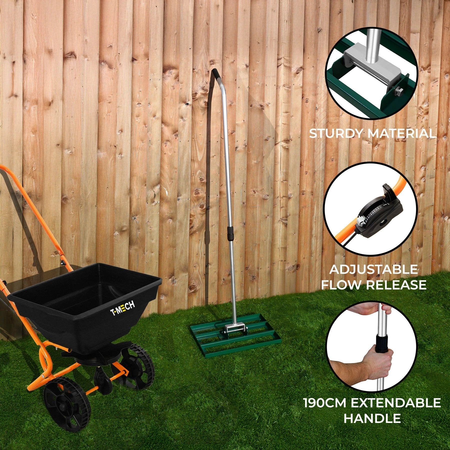 Monster Shop Rotary Spreader & 50cm Lawn Leveller - Green -