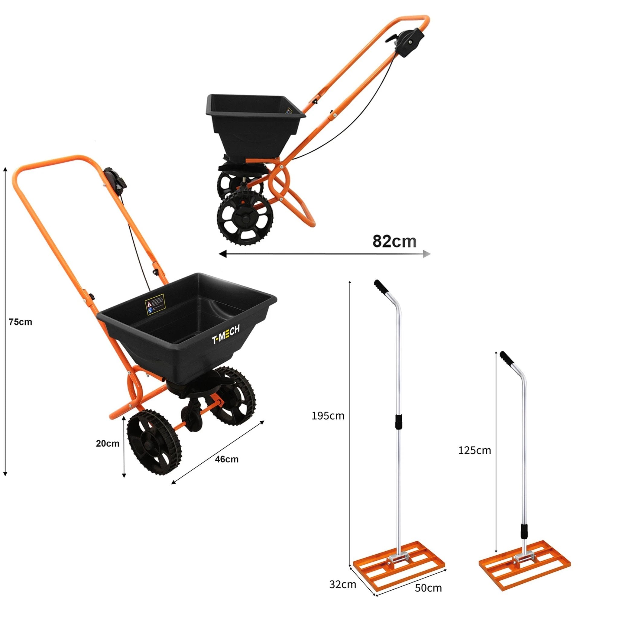 Monster Shop Rotary Spreader & 50cm Lawn Leveller - Orange -