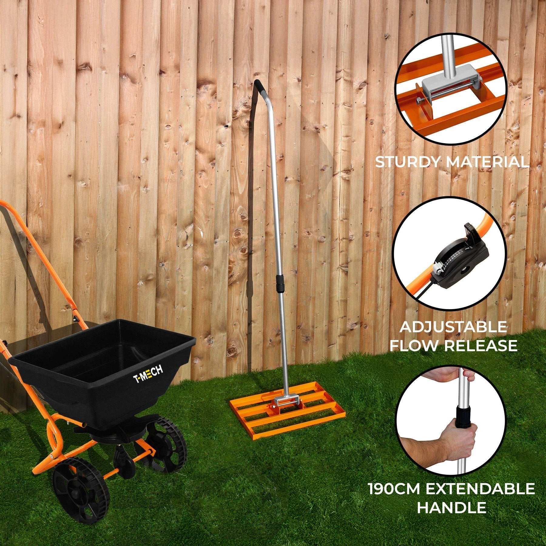 Monster Shop Rotary Spreader & 50cm Lawn Leveller - Orange -