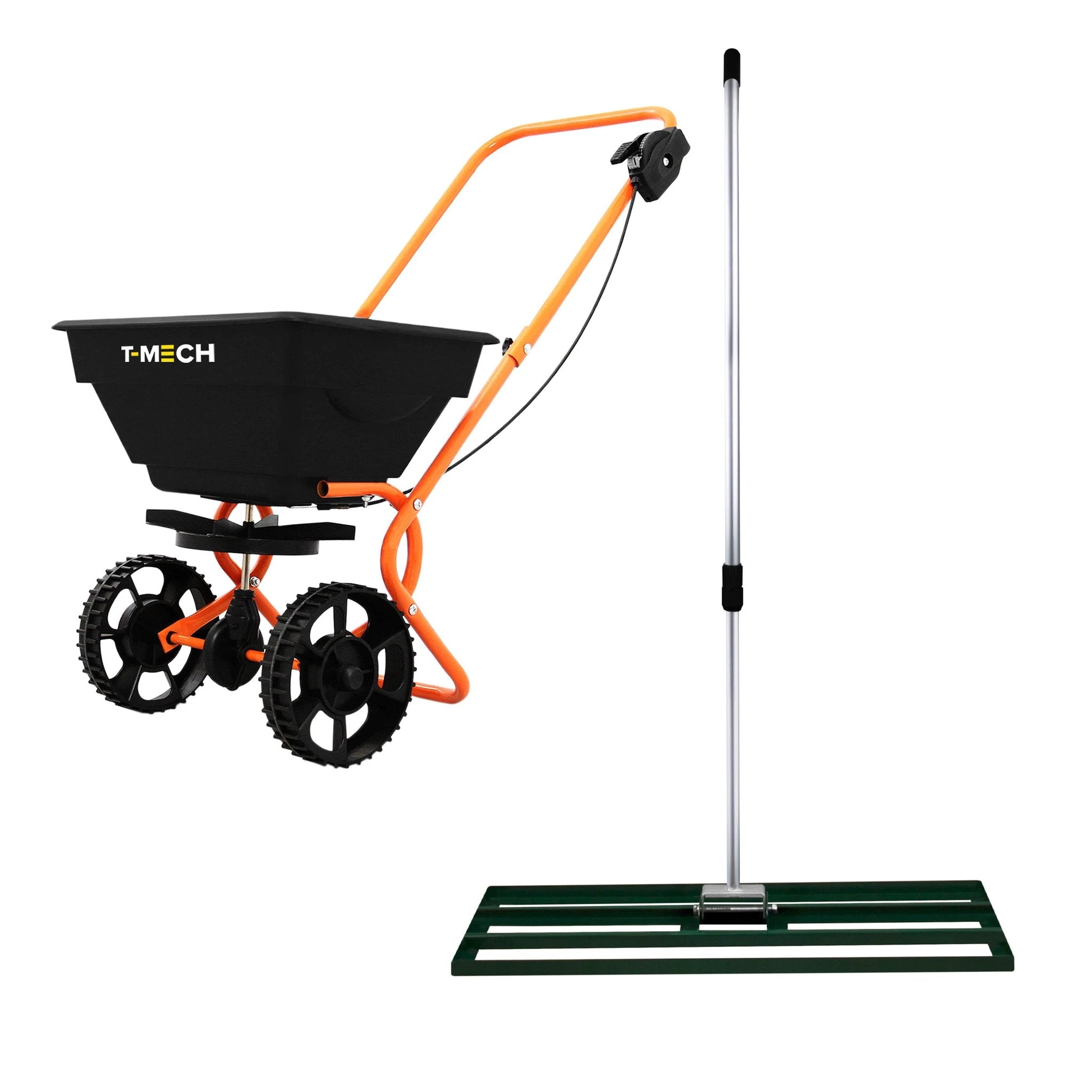 Monster Shop Rotary Spreader & 100cm Lawn Leveller - Green -