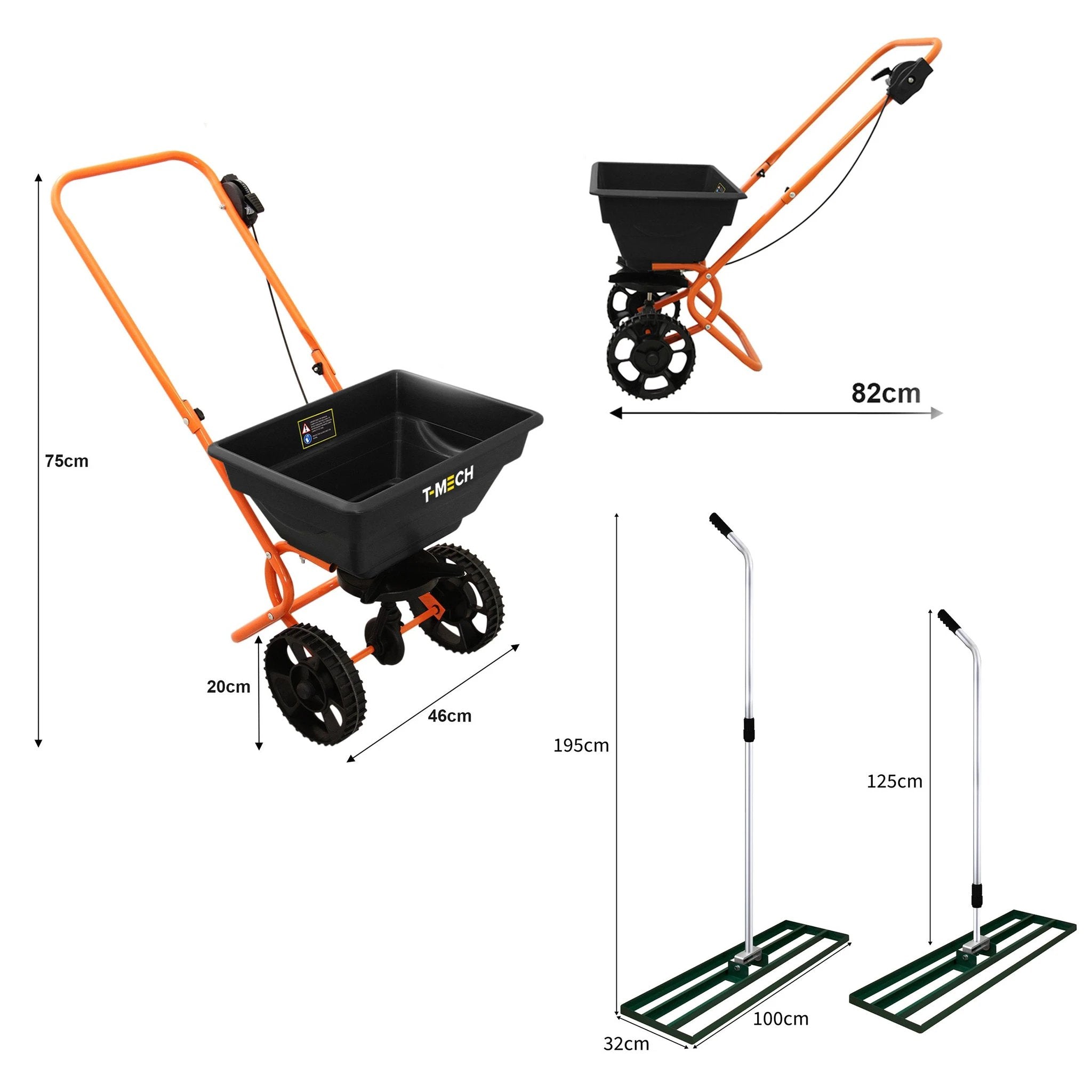 Rotary Spreader & 100cm Lawn Leveller - Green by Monster Shop