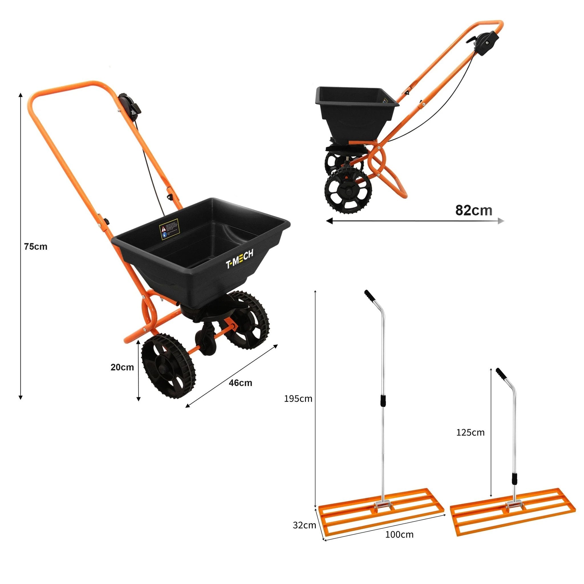 Rotary Spreader & 100cm Lawn Leveller - Orange by Monster Shop
