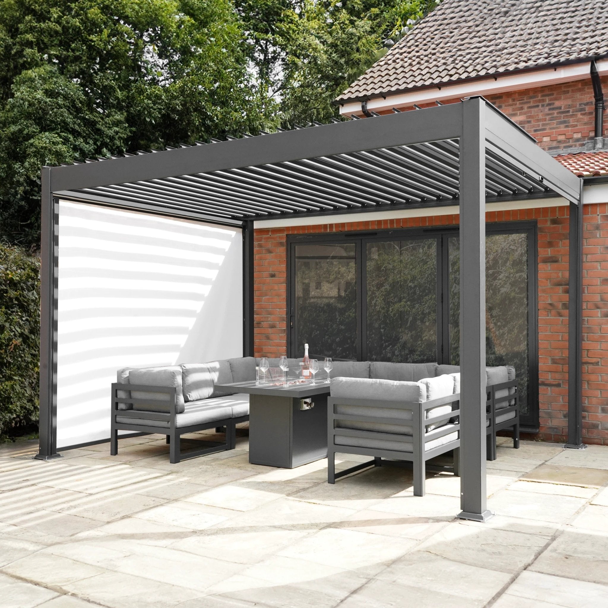 Anthracite Aluminium Pergola 3m By 4m White Blinds Weatherproof Outdoor Living Patio by Monster Shop