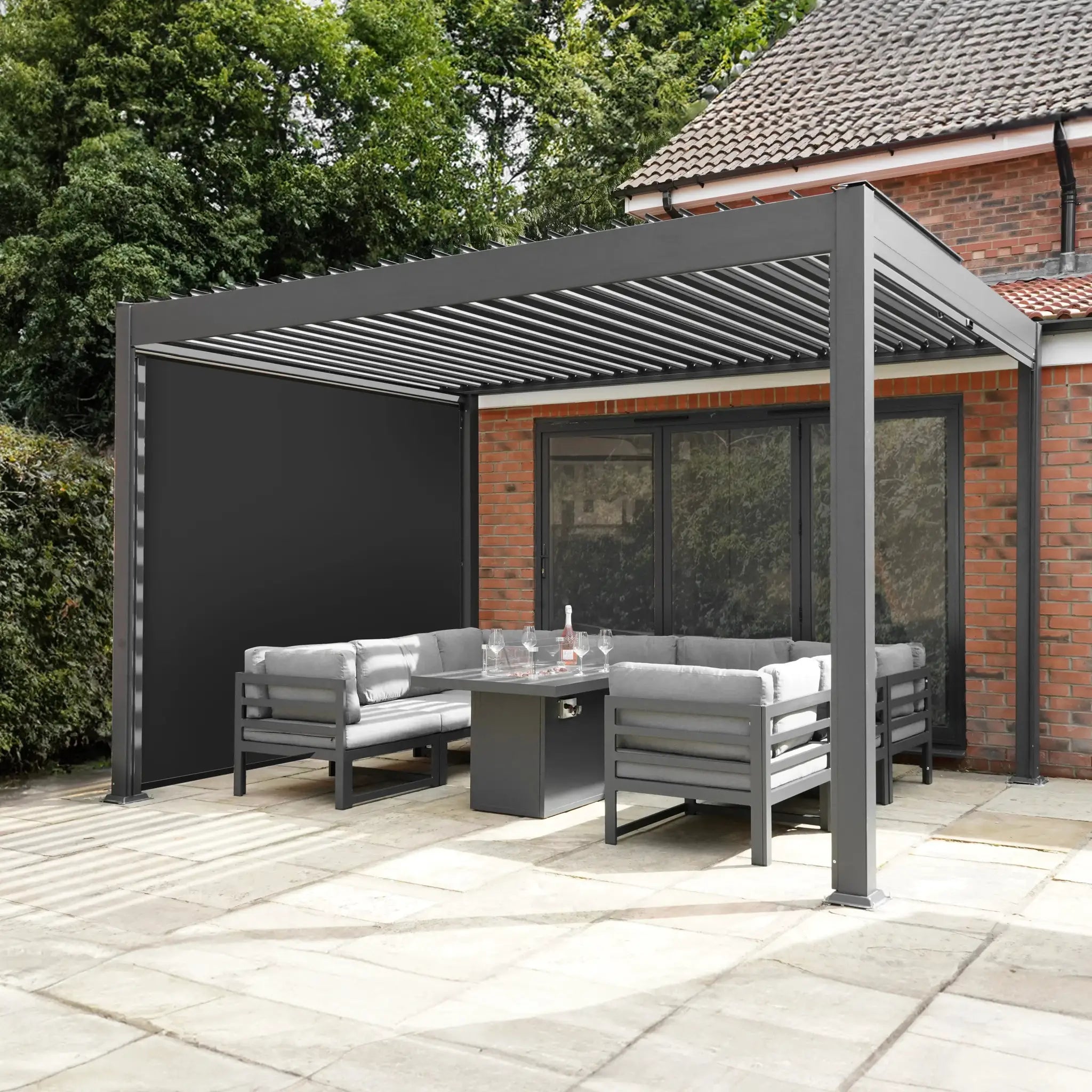 Monster Shop Aluminium Pergola With Anthracite Blinds - 3m x 4m -