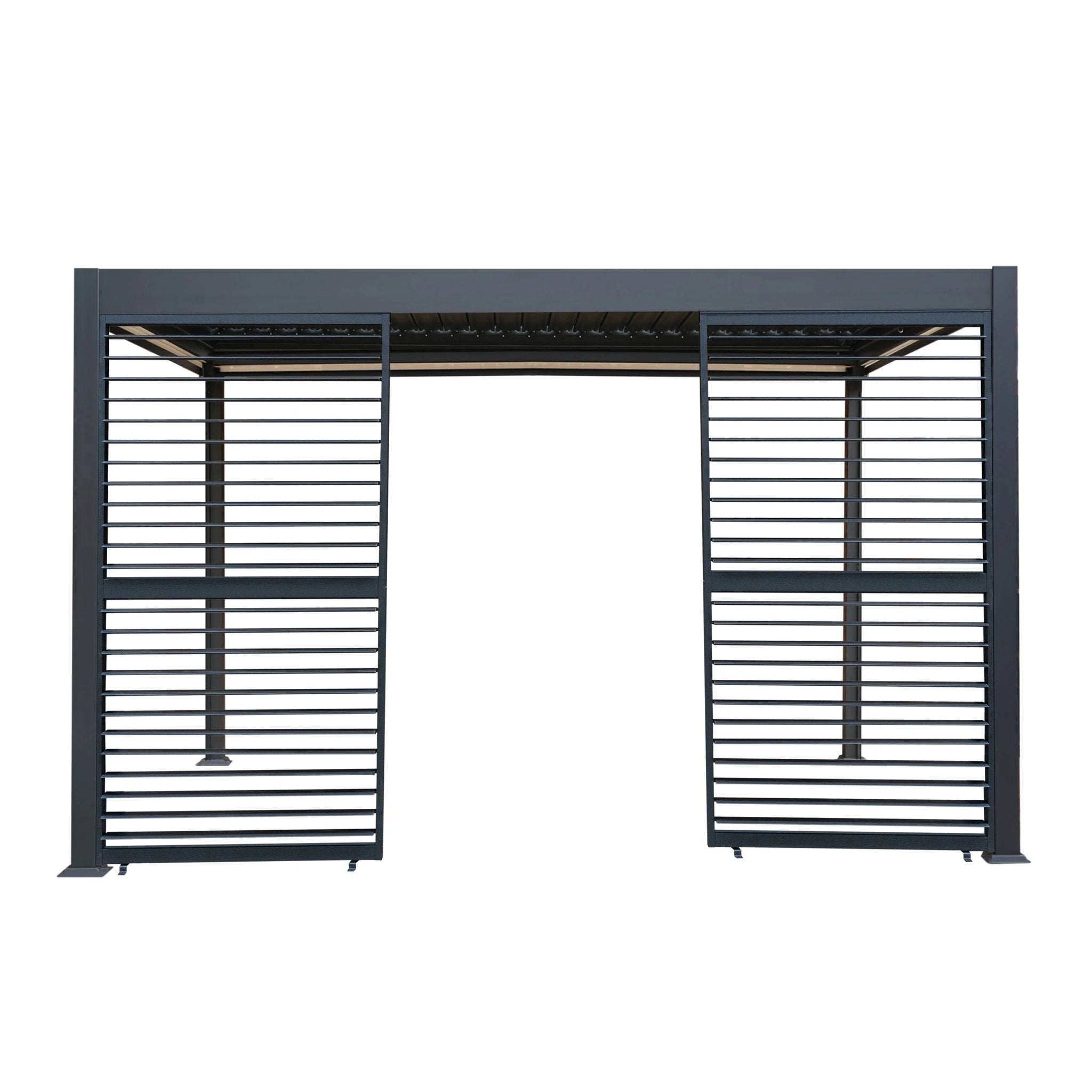 Monster Shop Anthracite Aluminium Pergola With White Blinds And Louvre Panels 3m x 4m Outdoor Living - Uncategorized Gazebos