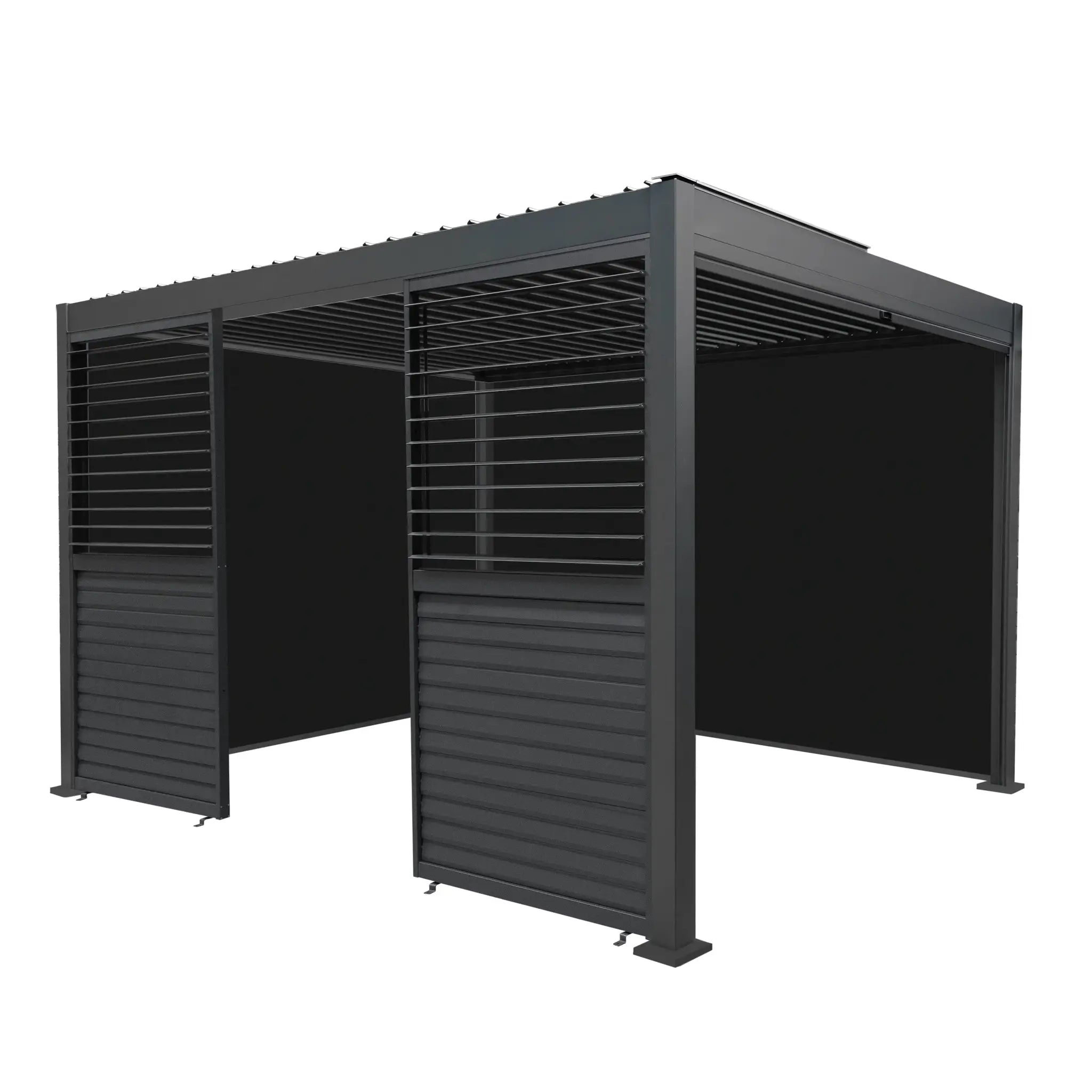 Monster Shop Aluminium Pergola With Anthracite Blinds & 2 Shutter Panels - 3m x 4m -