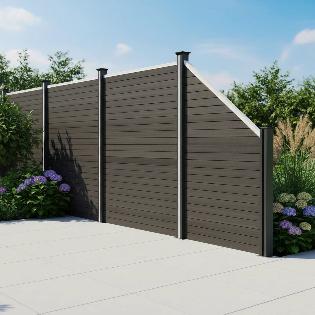 Composite Angled Fence Panel - Grey by Monster Shop