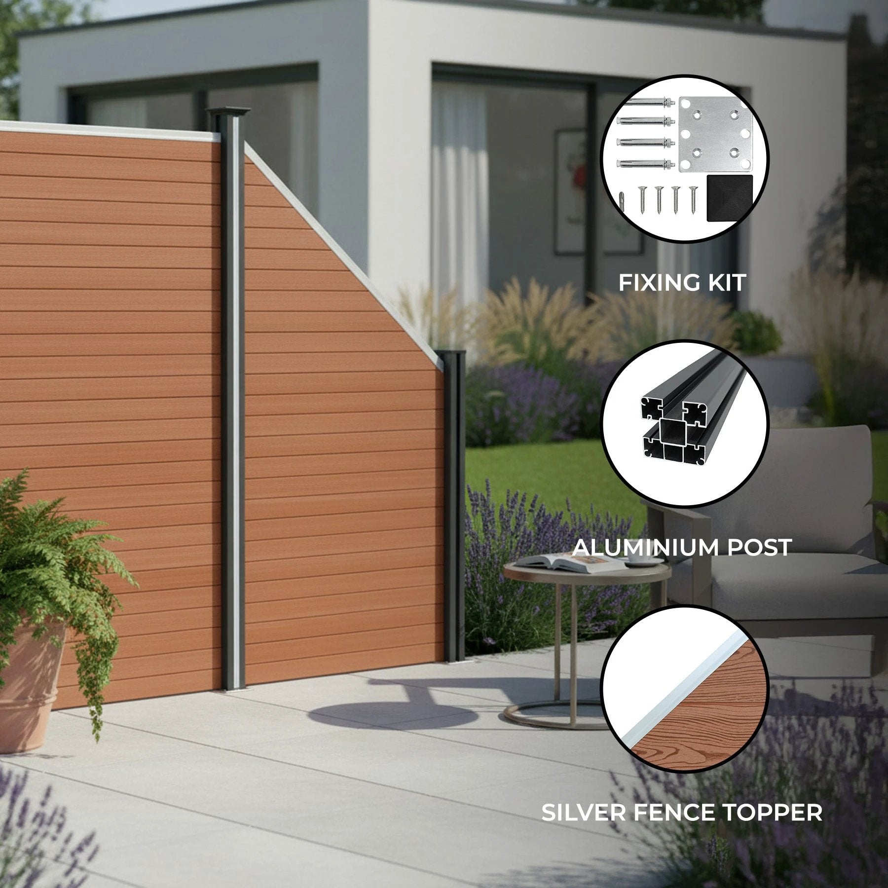 Composite Angled Fence Panel - Brown by Monster Shop