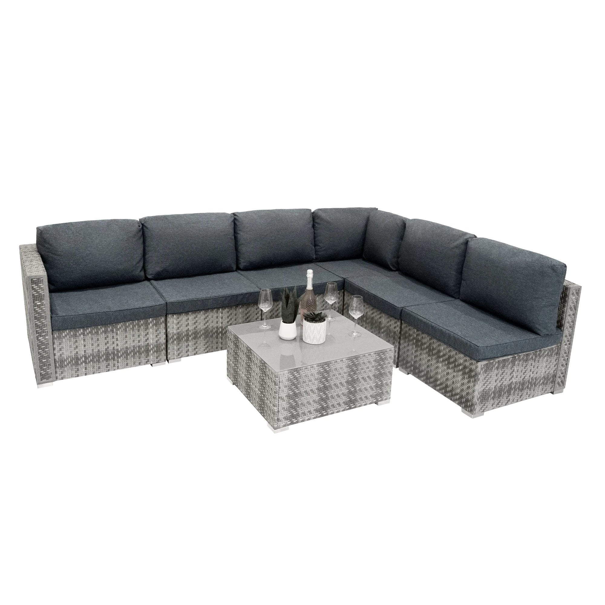 Rattan Modular 7 Piece Furniture Set - Grey by Monster Shop