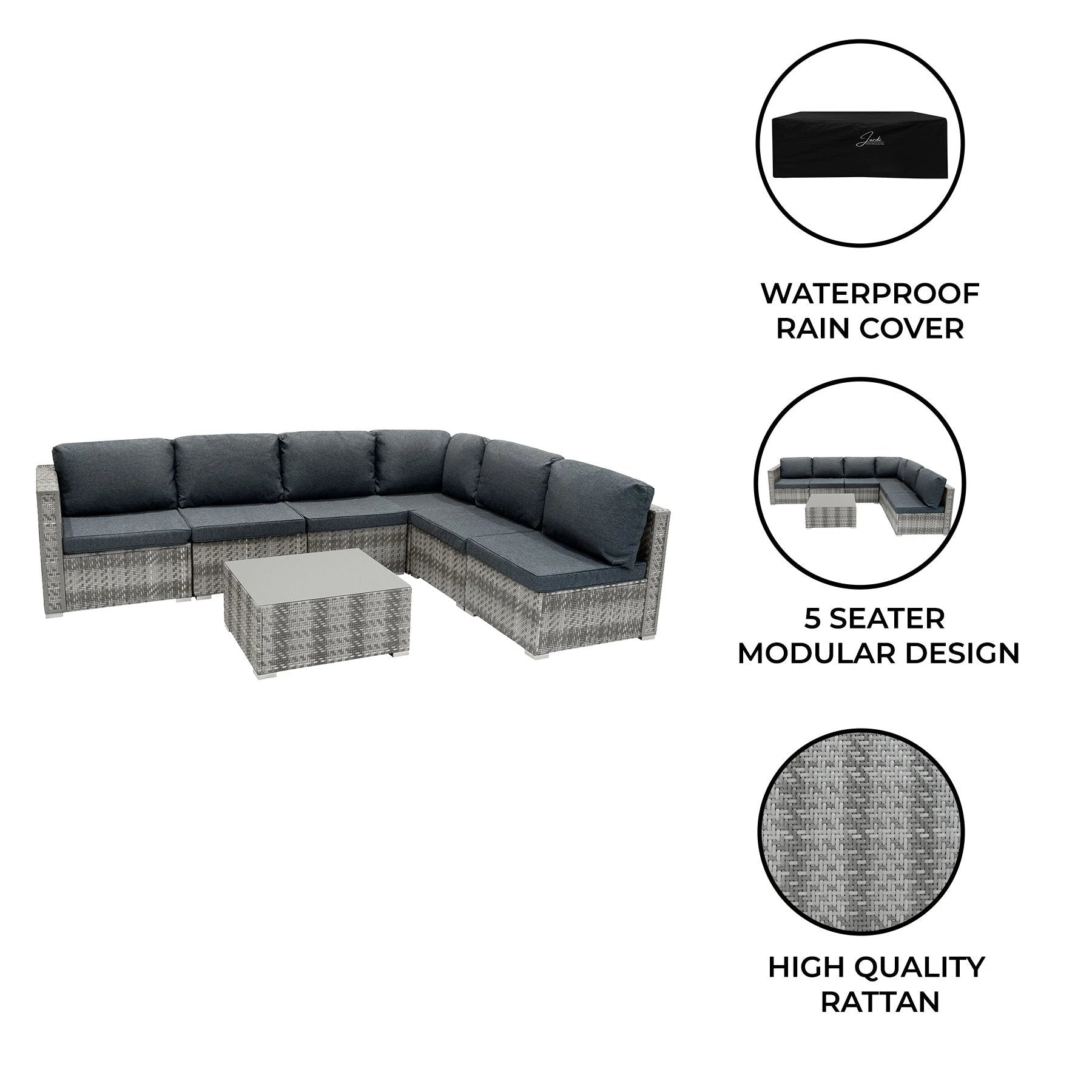 Rattan Modular 7 Piece Furniture Set - Grey by Monster Shop