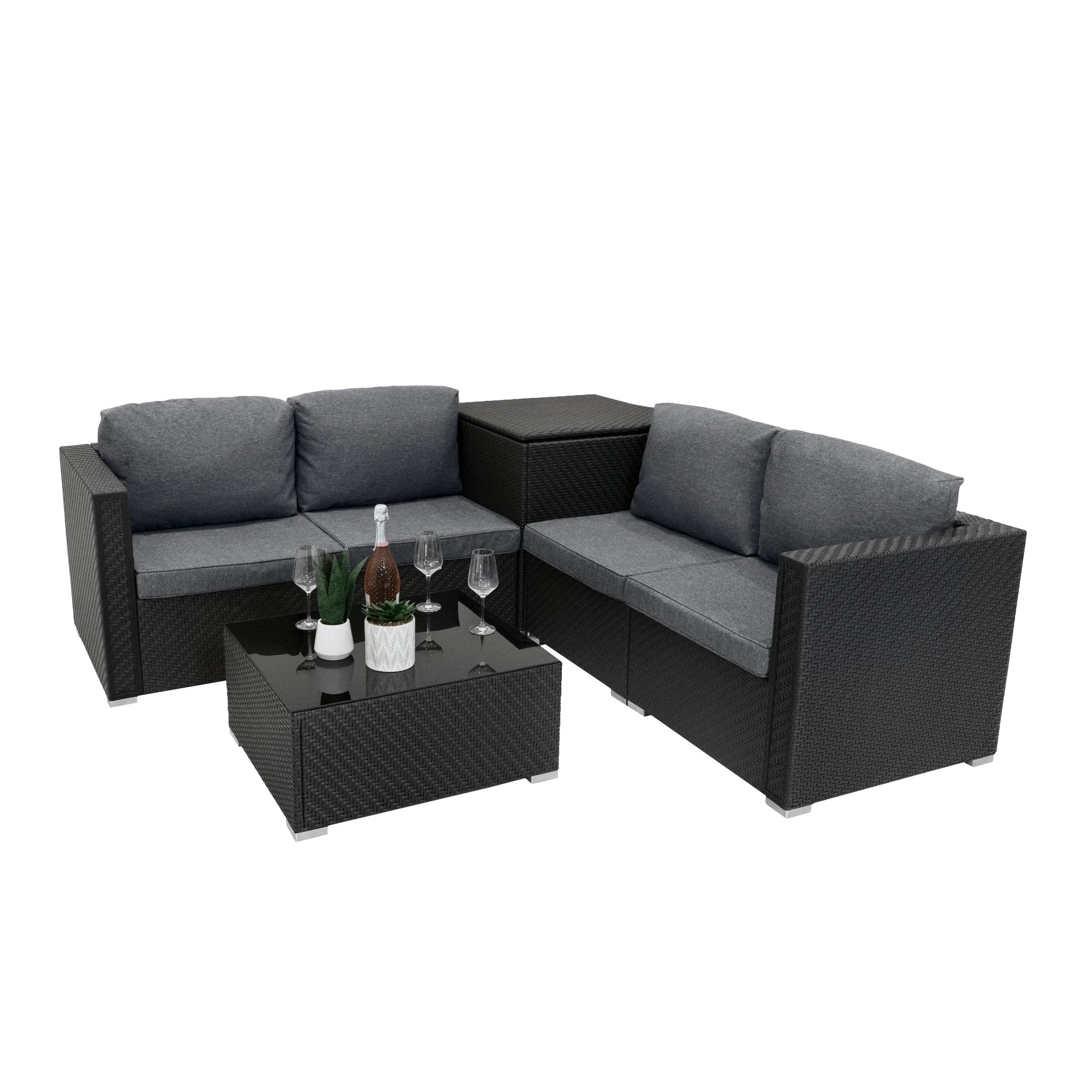 Monster Shop Rattan Modular 6 Piece Furniture Set – Black -