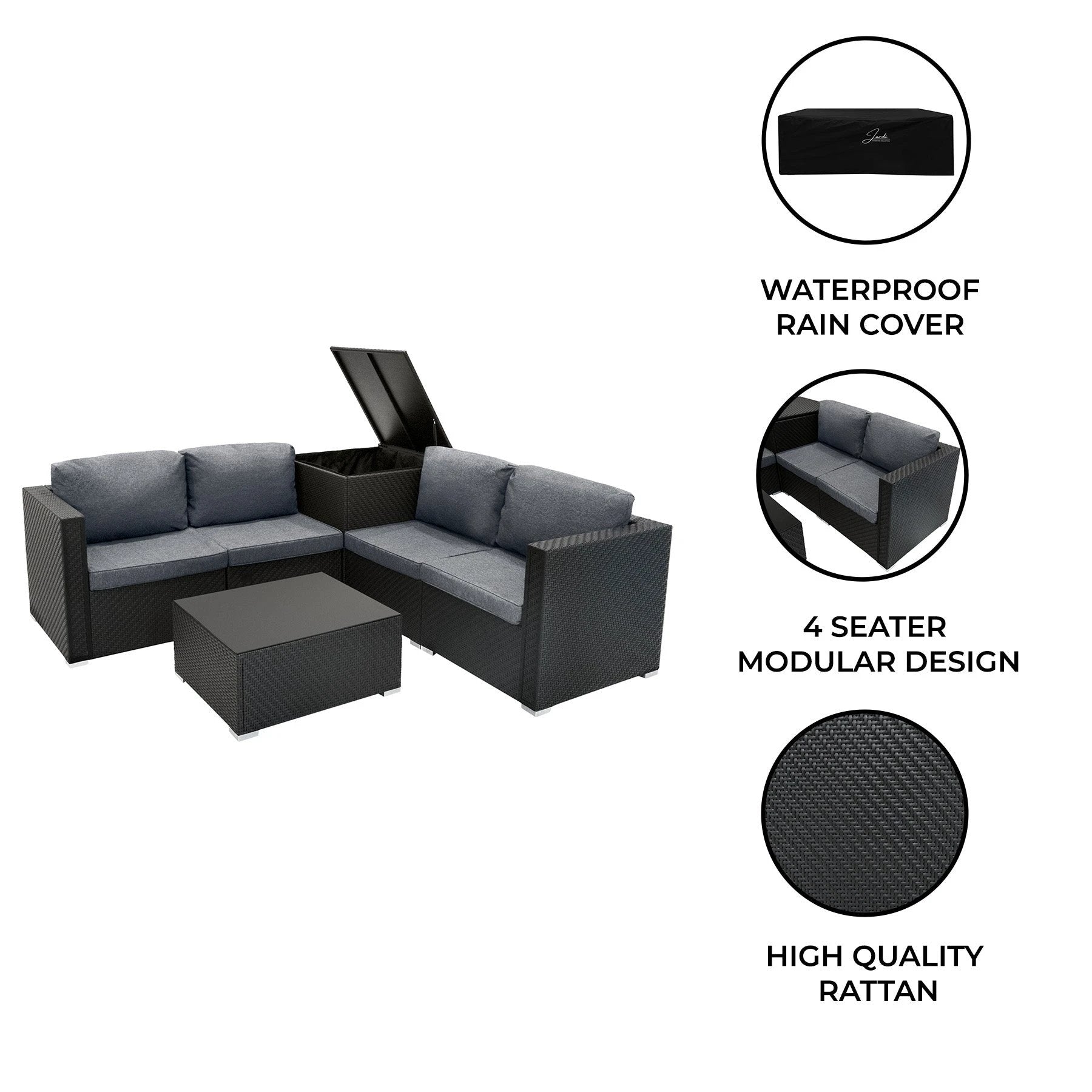 Monster Shop Rattan Modular 6 Piece Furniture Set – Black -