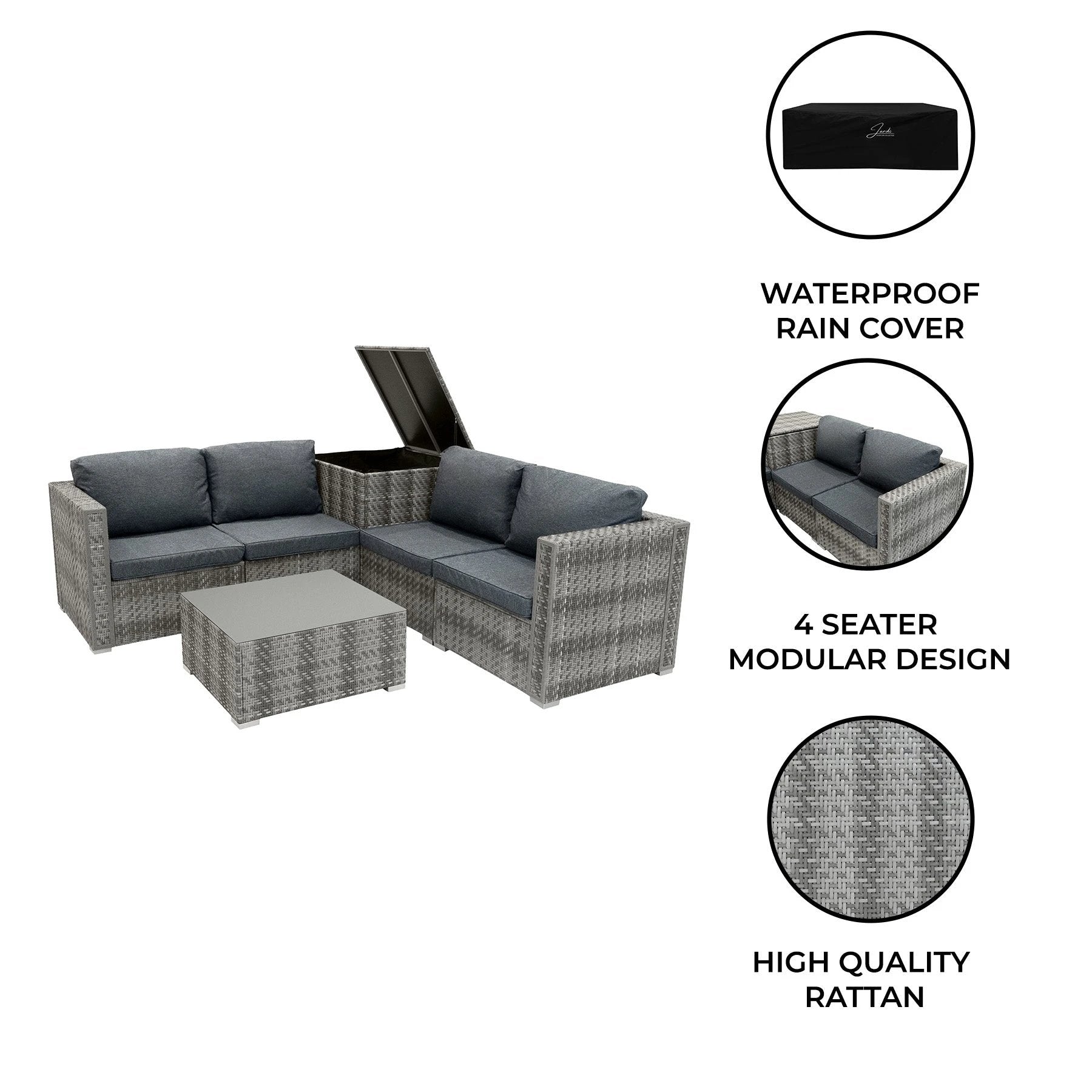 Monster Shop Rattan Modular 6 Piece Furniture Set – Grey -