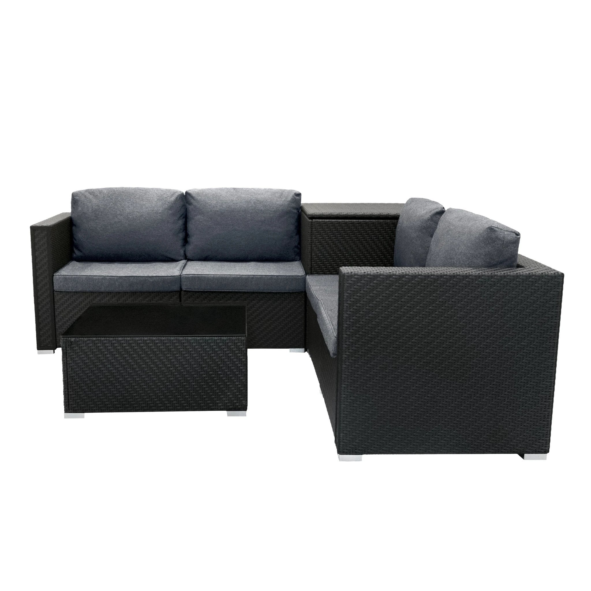 Rattan Modular 6 Piece Furniture Set & 996L Storage Box – Black by Monster Shop