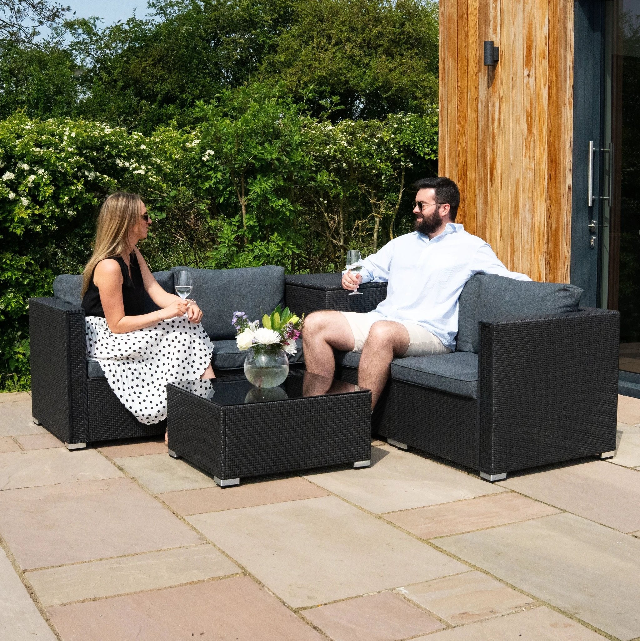 Rattan Modular 6 Piece Furniture Set & 996L Storage Box – Black by Monster Shop