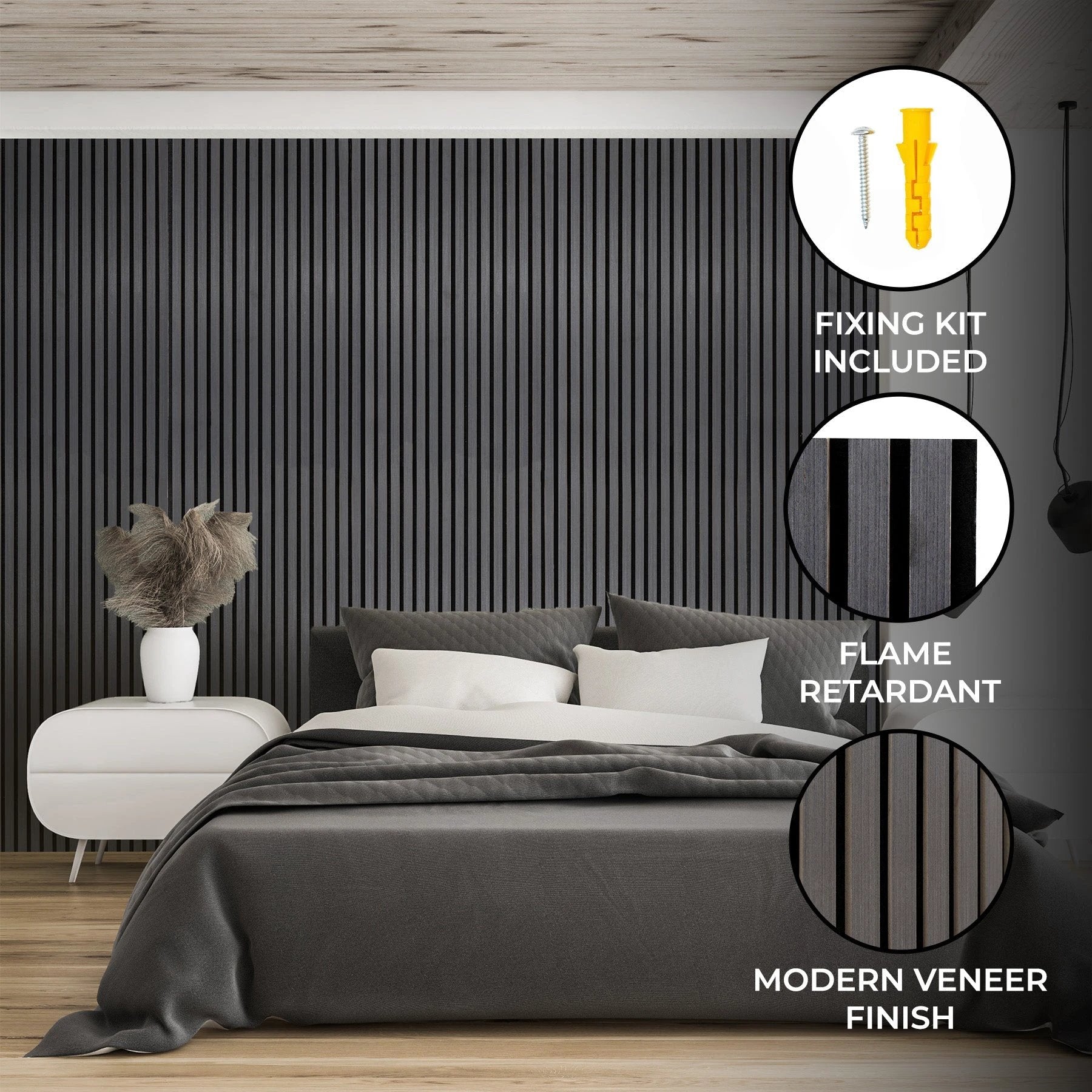 Monster Shop Acoustic Slat Wall Panels x 3 – Anthracite Grey -