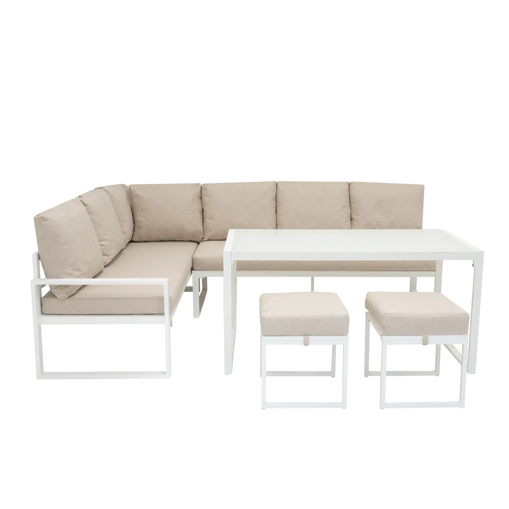Aluminium Corner Sofa Set With Black Rattan Storage Box - White by Monster Shop