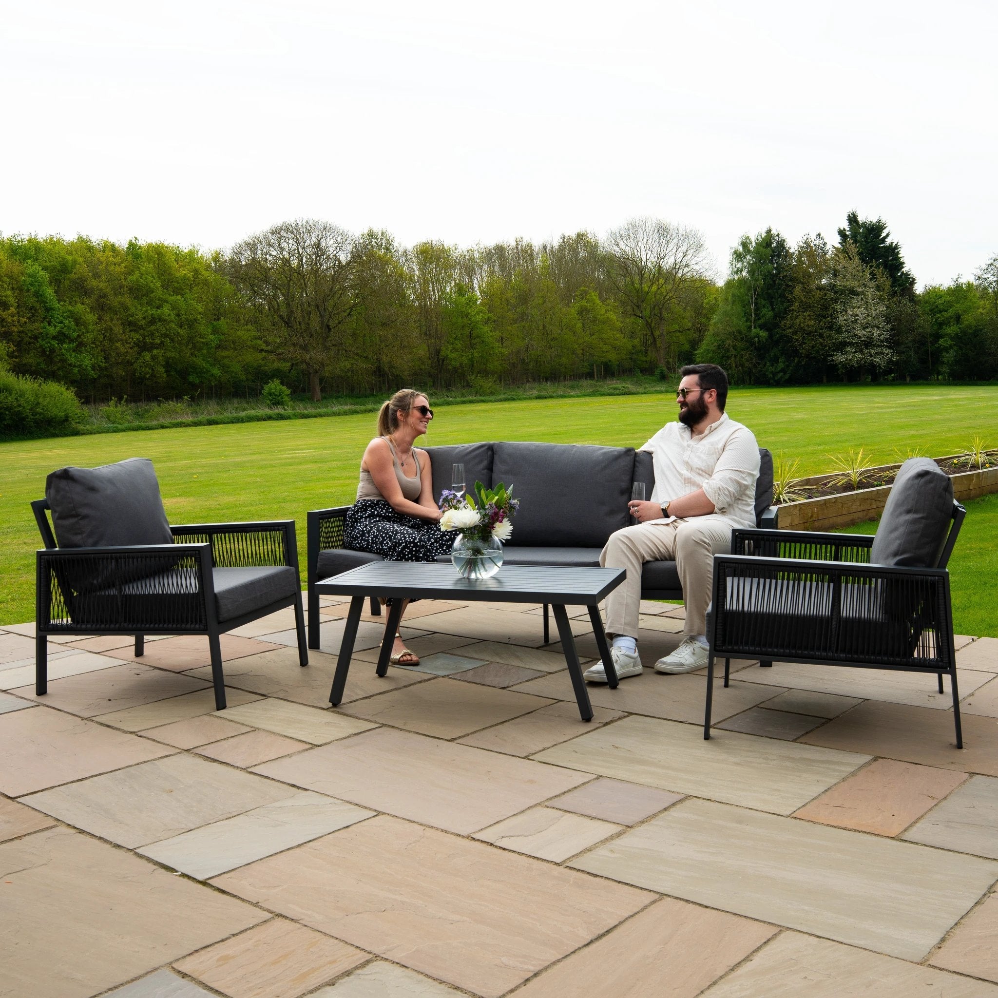 Monster Shop Aluminium 4 Piece Sofa Set with Black Rattan Storage Box - Anthracite Grey -