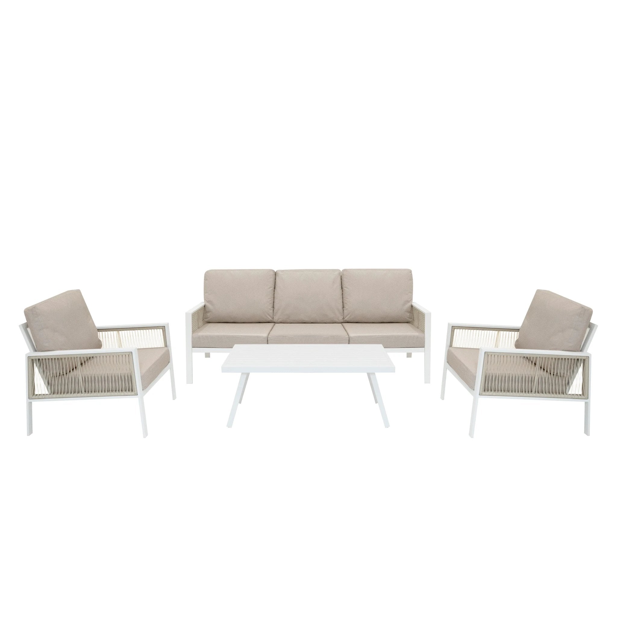 Monster Shop Aluminium 4 Piece Sofa Set with Black Rattan Storage Box - White -