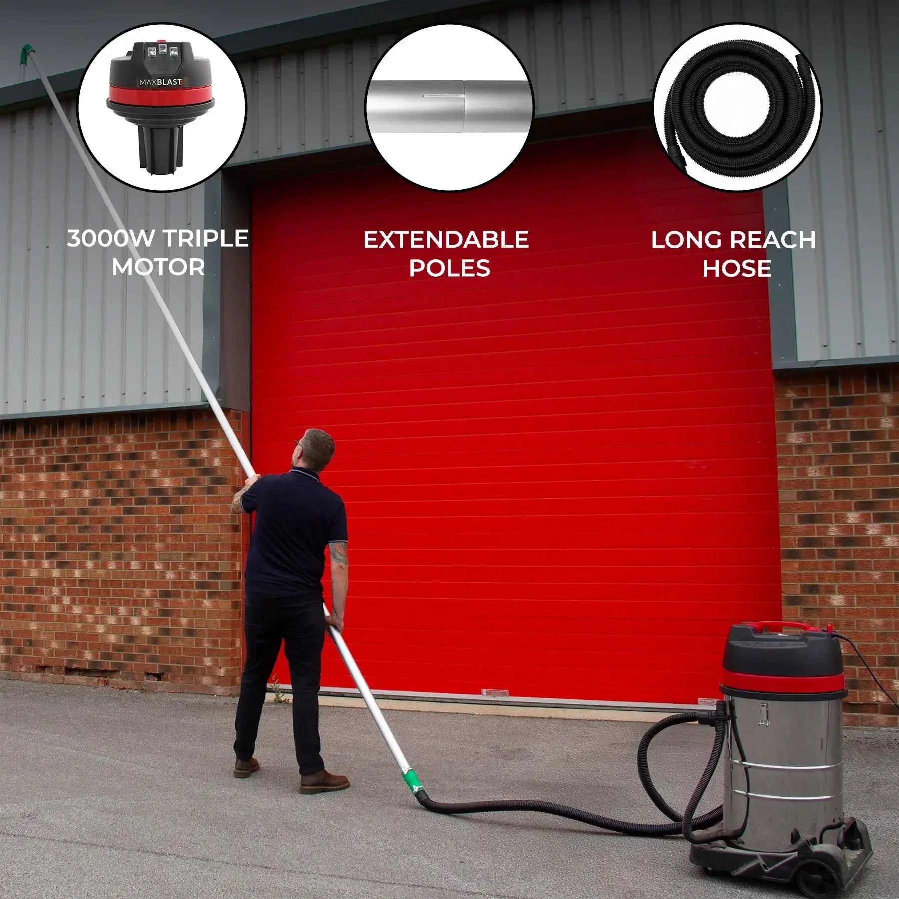 Monster Shop 80L Wet & Dry Vacuum With Gutter Vacuum Poles & 5m Hose -