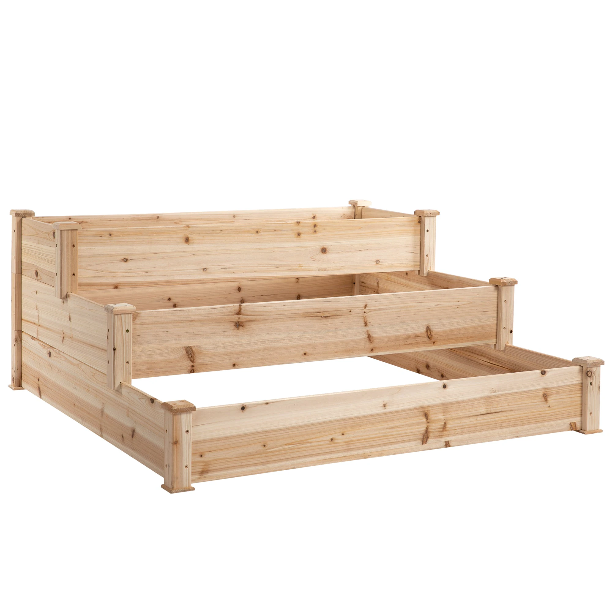 Outsunny Premium Raised Bed Planter 124x124x56cm Three Tier Garden - Planters