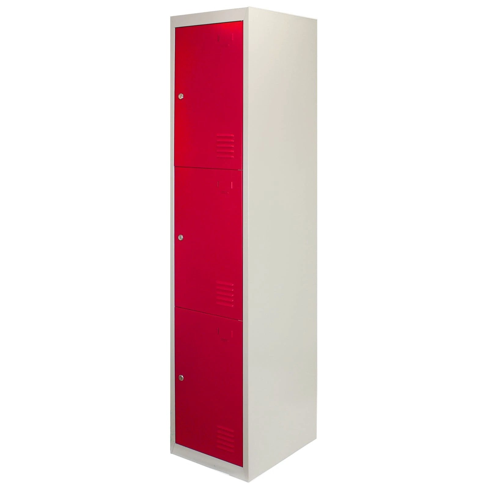 3 x Metal Storage Lockers - Three Doors, Red - Flatpack by Monster Shop
