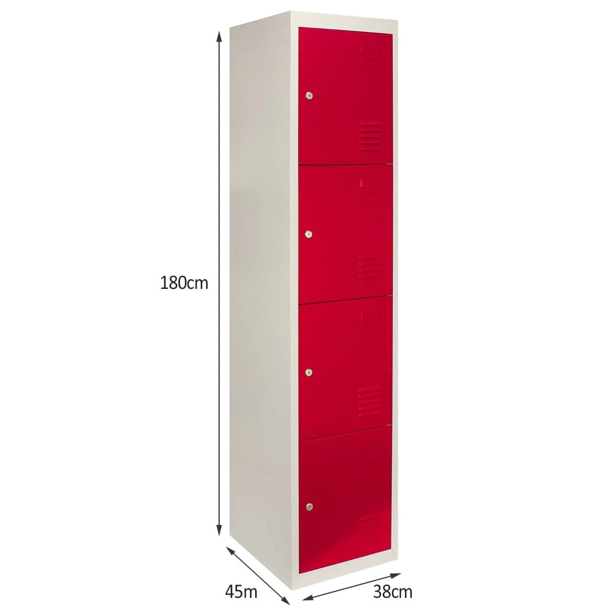 3 x Metal Storage Lockers - Four Doors, Red by Monster Shop