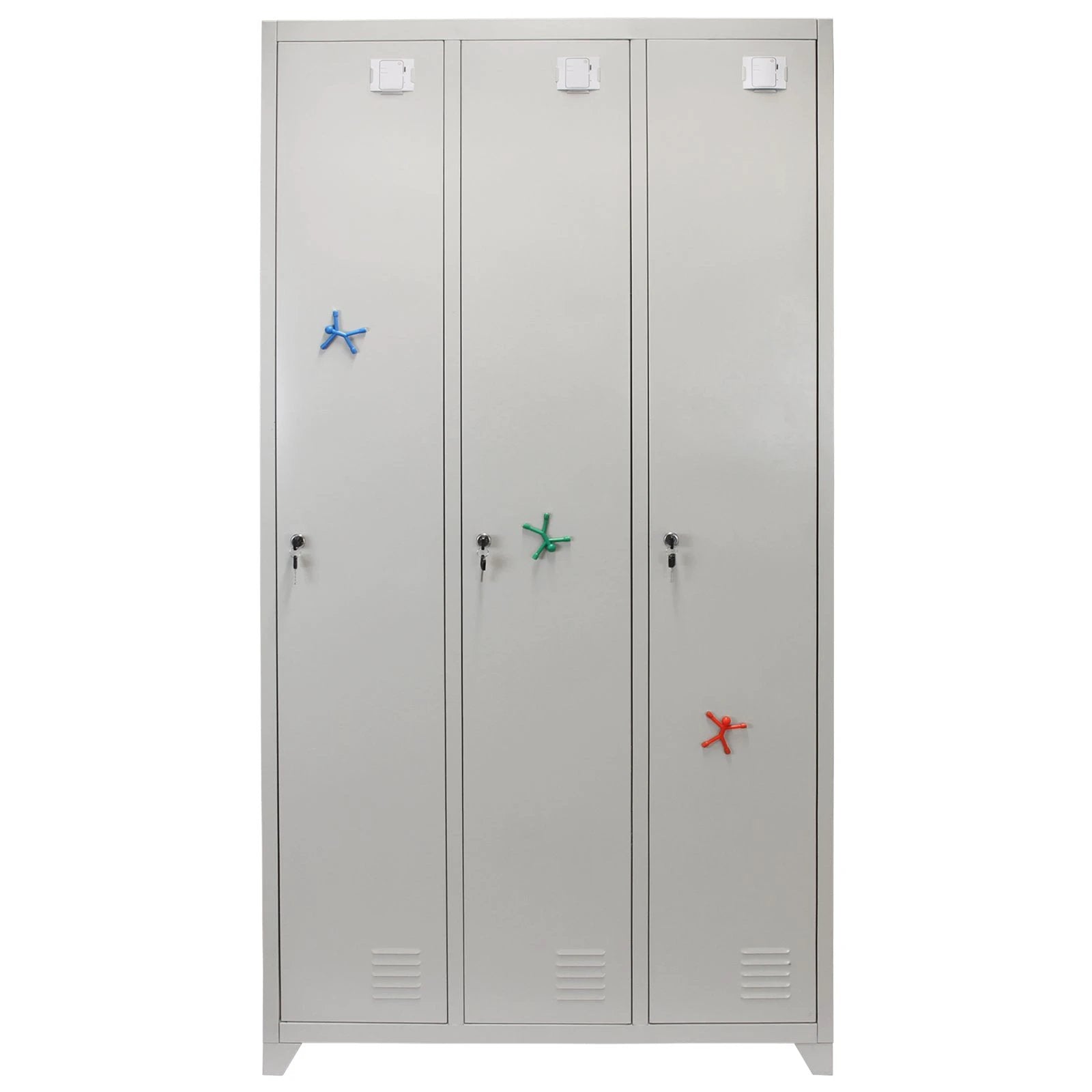Monster Shop Metal Storage Lockers - Three Doors, Grey -