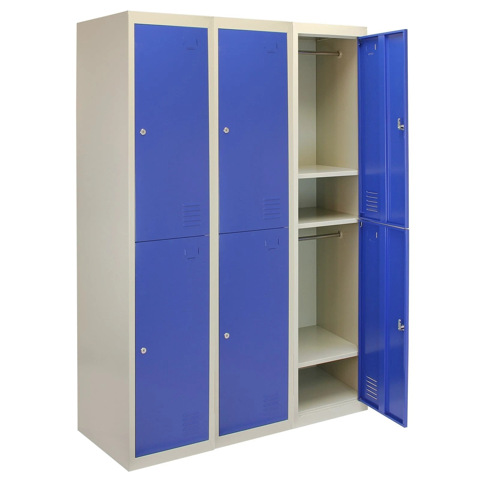 Monster Shop 3 x Metal Storage Lockers - Two Doors, Blue - Flatpack -