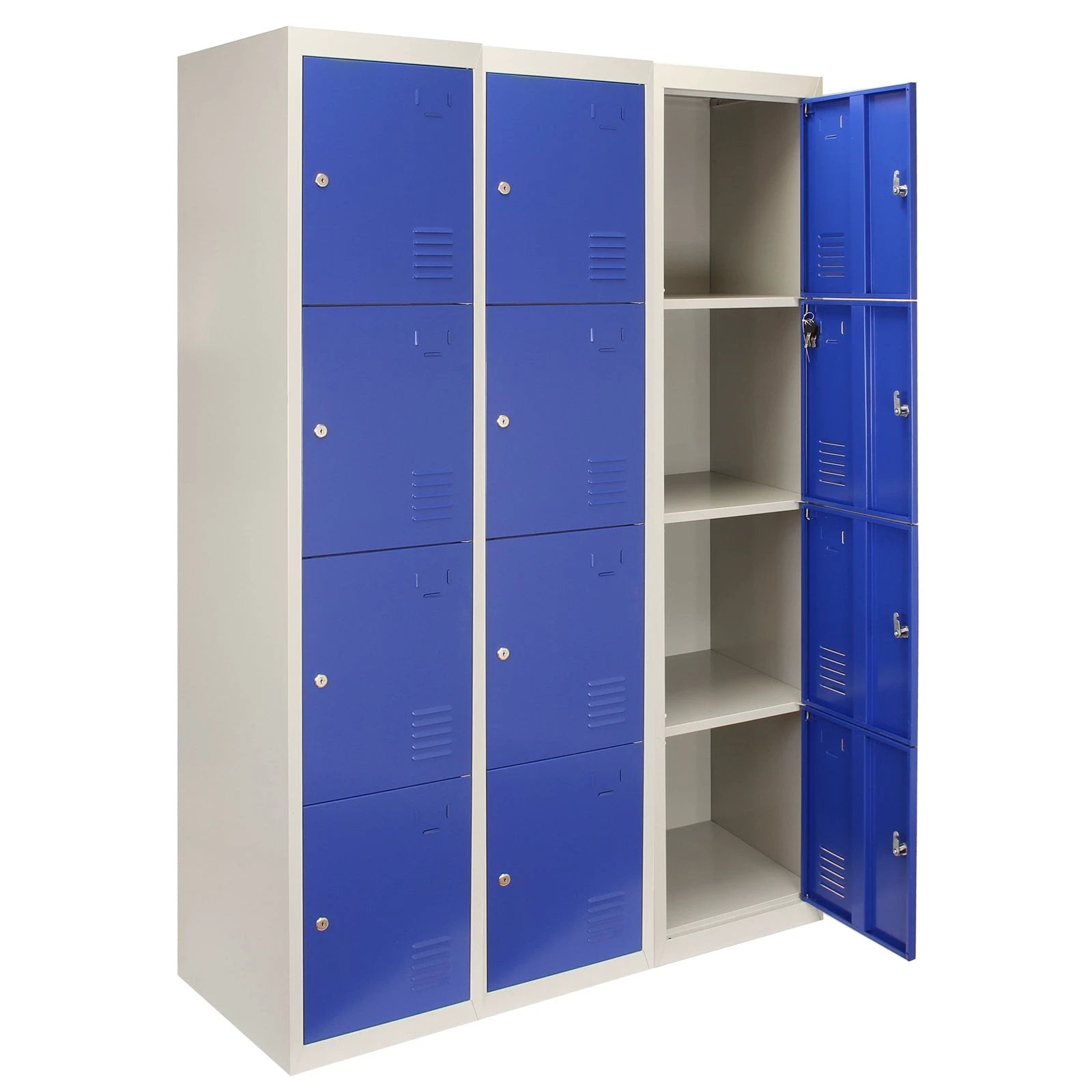 3 x Metal Storage Lockers - Four Doors, Blue - Flatpack by Monster Shop