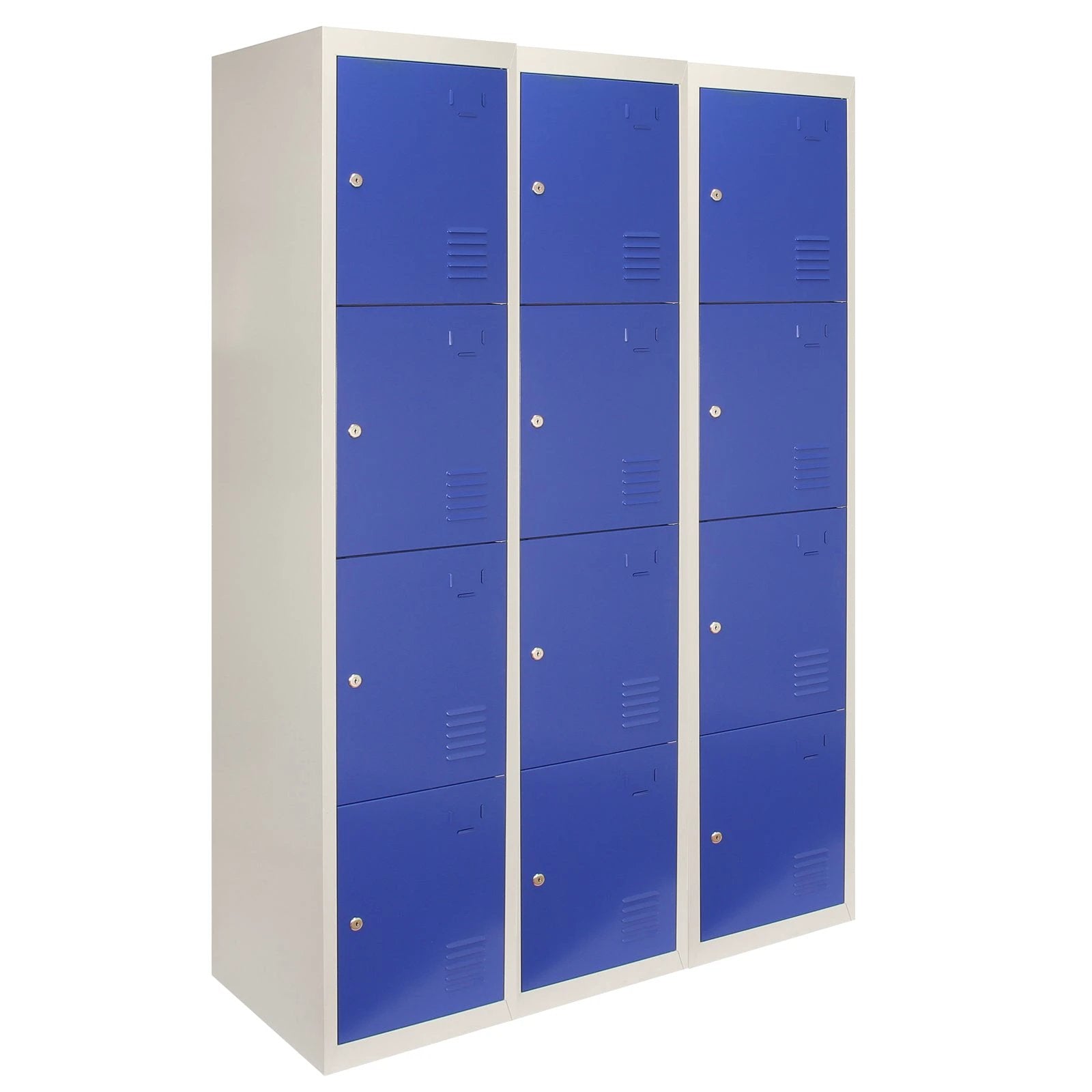 3 x Metal Storage Lockers - Four Doors, Blue - Flatpack by Monster Shop